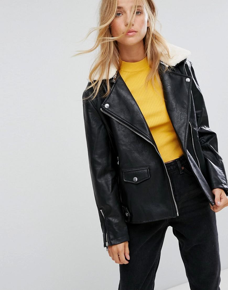 Black Faux Leather Longline Jacket Pictures