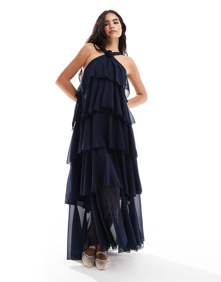 chinese dress ladies Vero moda – Vmfelicia Sl Ruffle Maxi Dress – Dresses – Pink / Floral /  Multi / Patterned main image 1