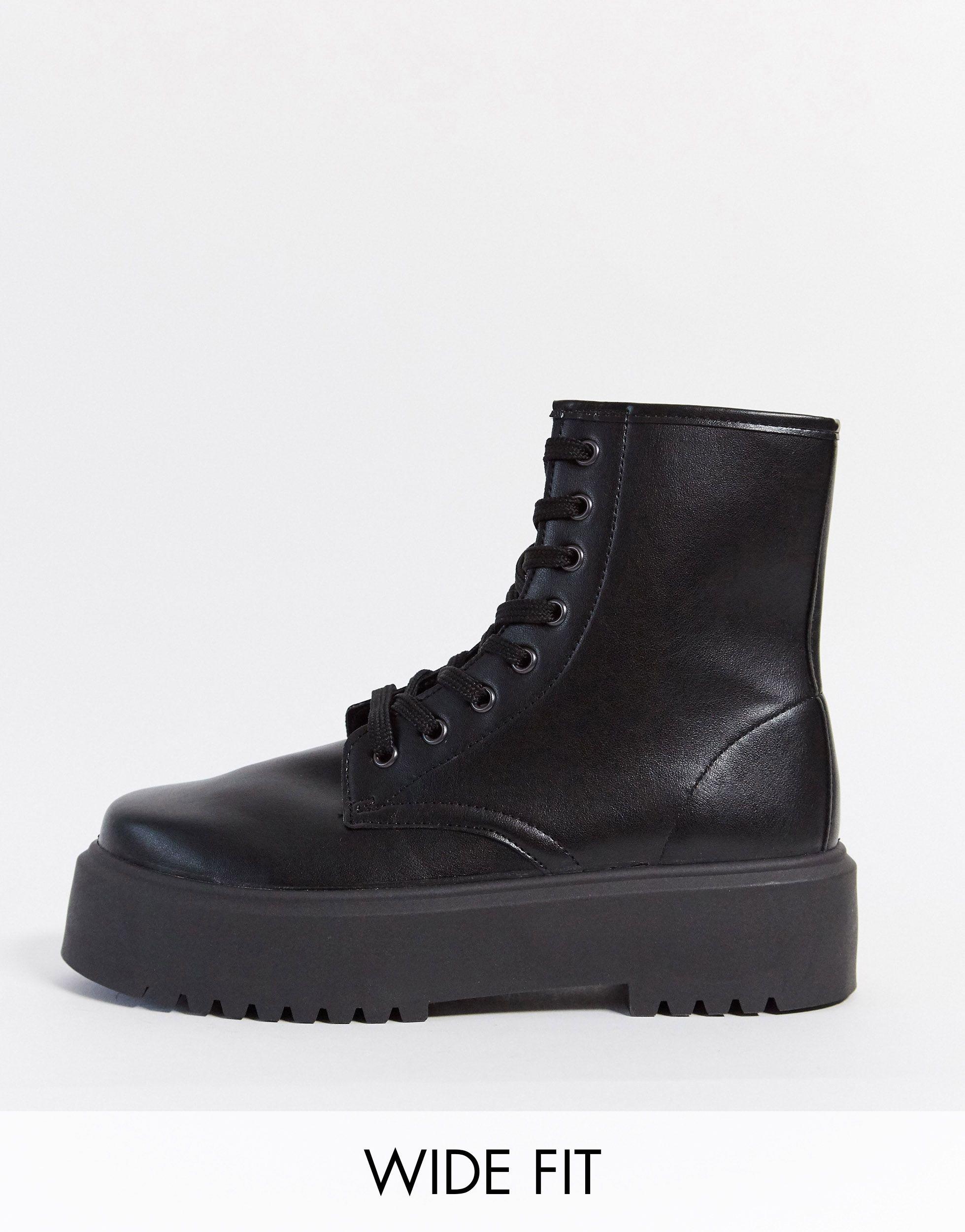 ASOS Wide Fit Attitude 2 Lace Up Chunky Boots in Black | Lyst