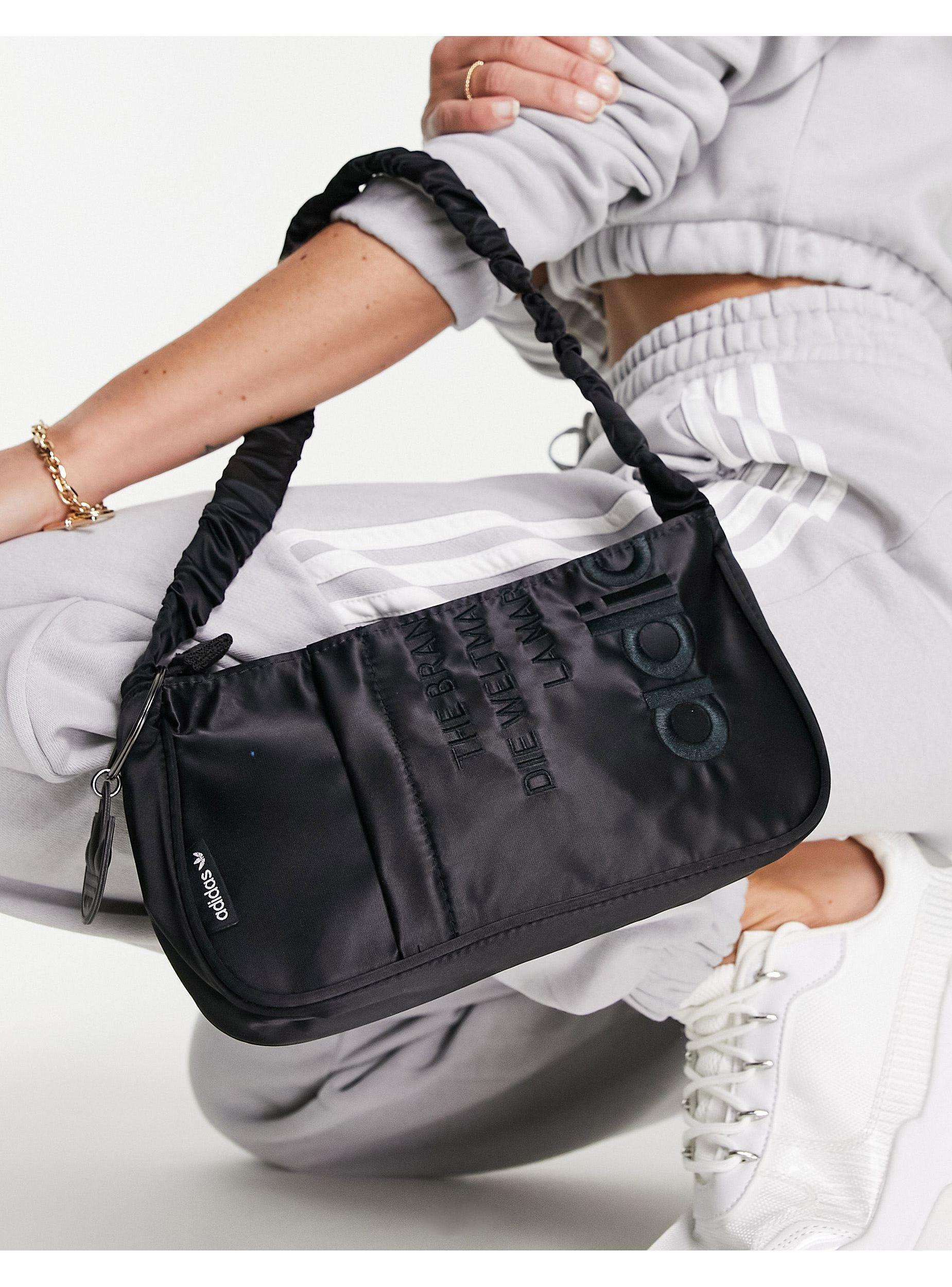 adidas Originals Large Logo Satin Shoulder Bag in Black | Lyst UK