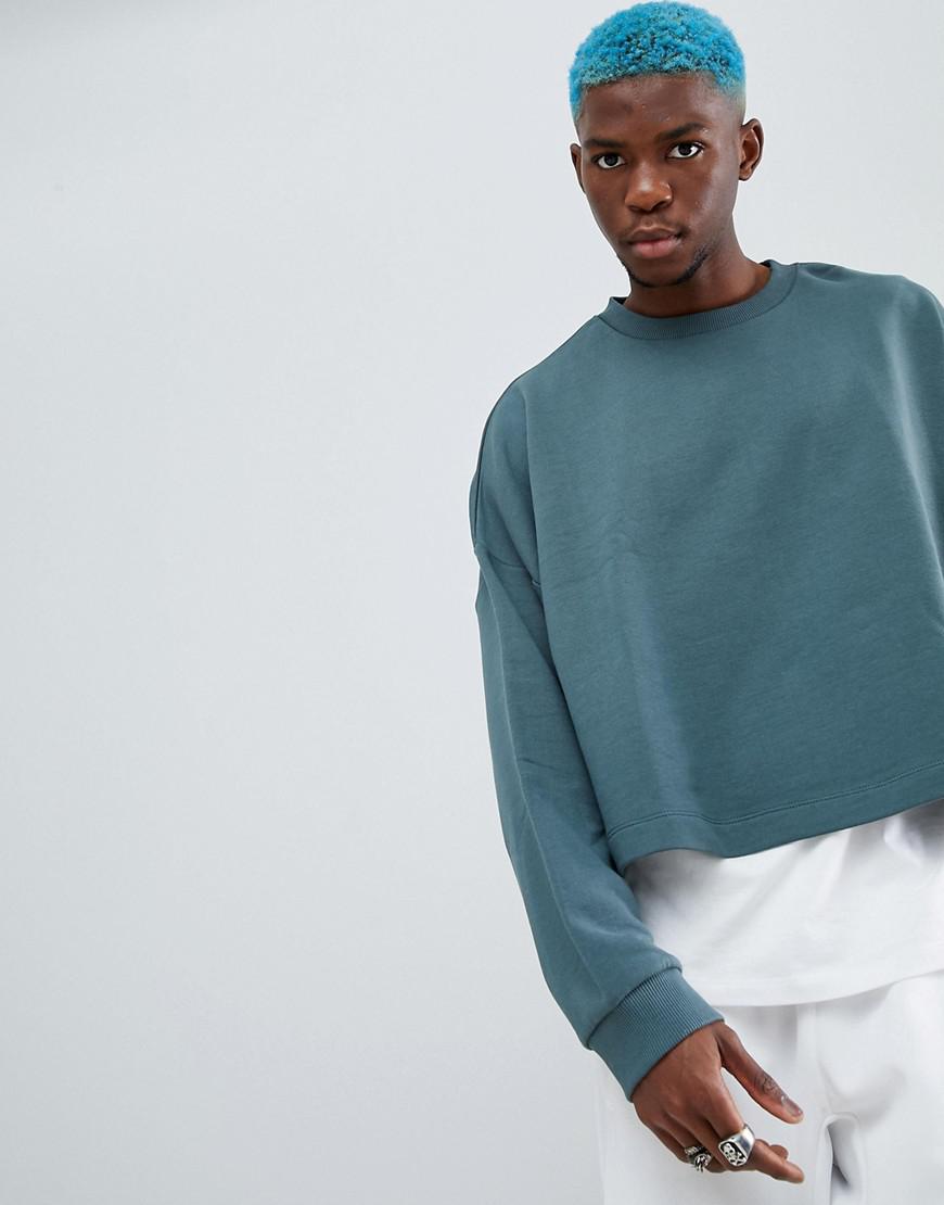 ASOS Oversized Cropped Sweatshirt In Washed Green for Men | Lyst