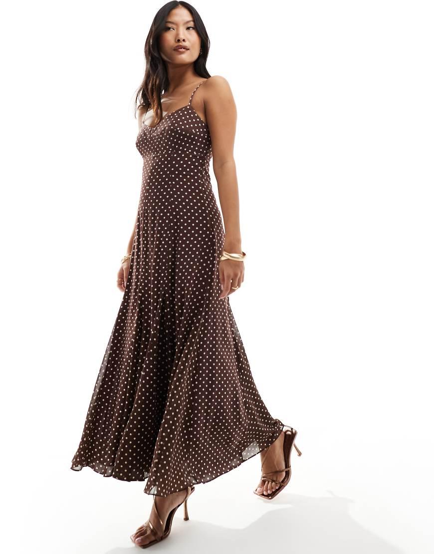 forever unique brown polka dot dress Brown Polka Dot Wrap Frill Dress – AX Paris