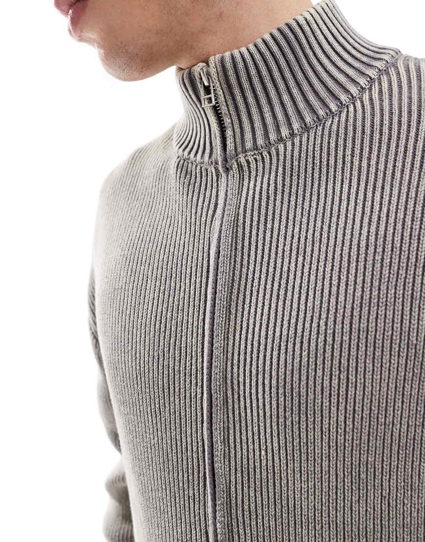Pull&Bear Zip Through Knitted Jumper in Grey for Men Lyst UK