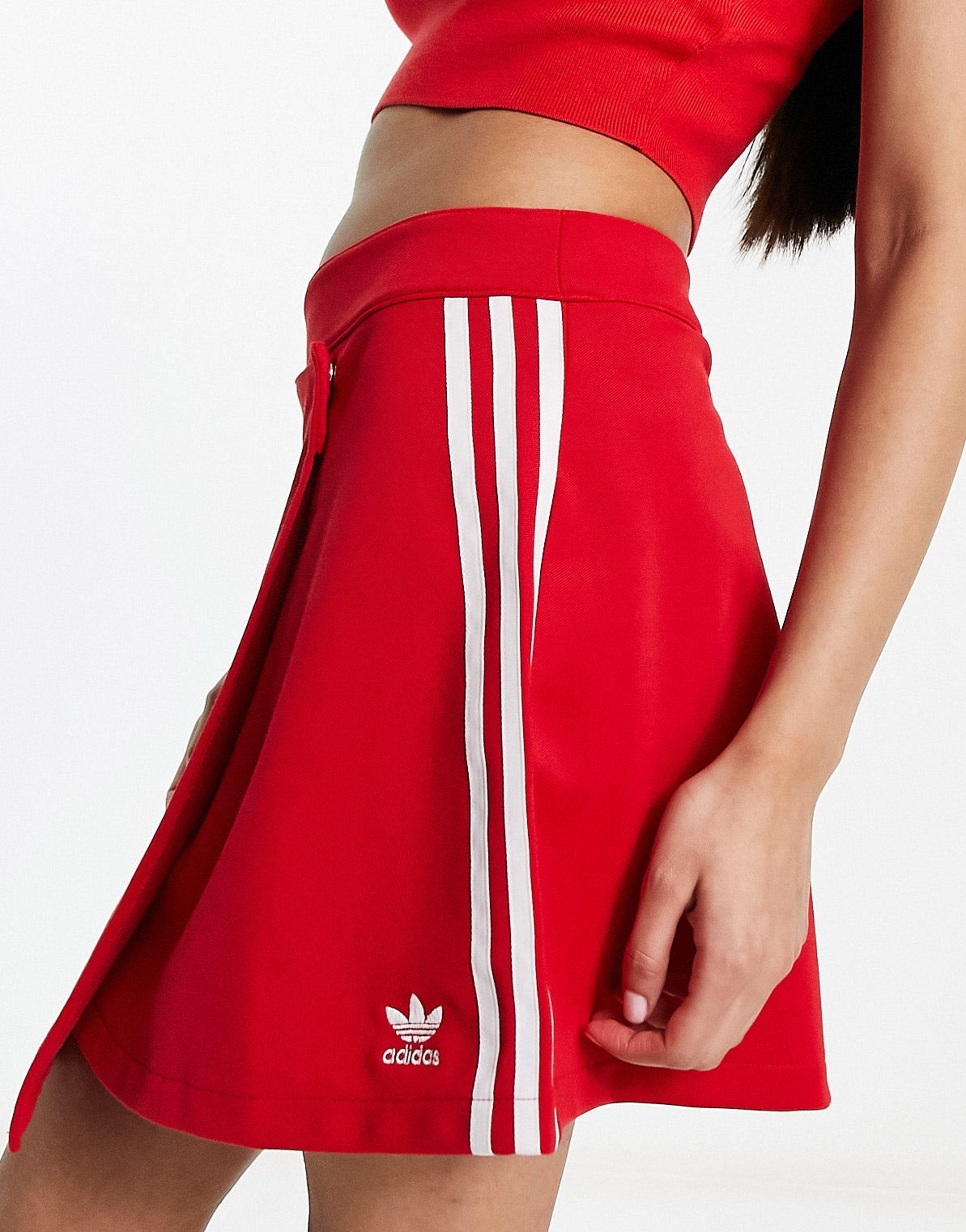 adidas Originals Wikkelrok Met 3 stripes in het Rood Lyst NL