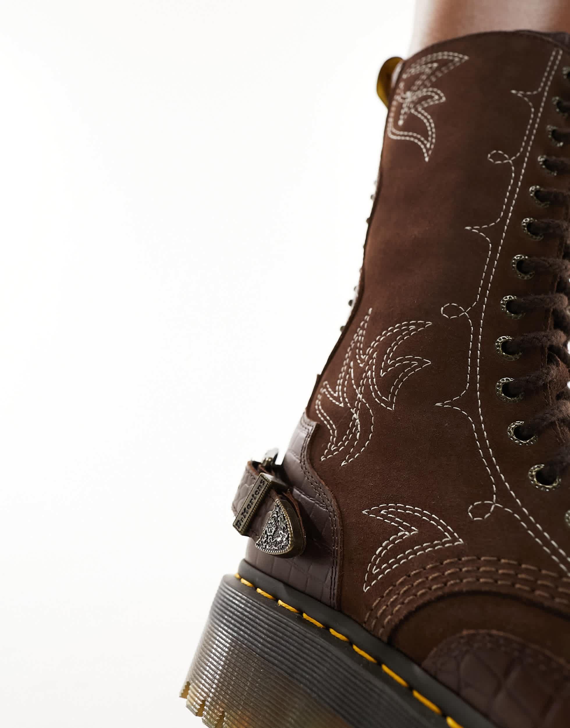 Quad bottines style western en daim a 14 illets marron Dr. Martens en coloris Noir Lyst