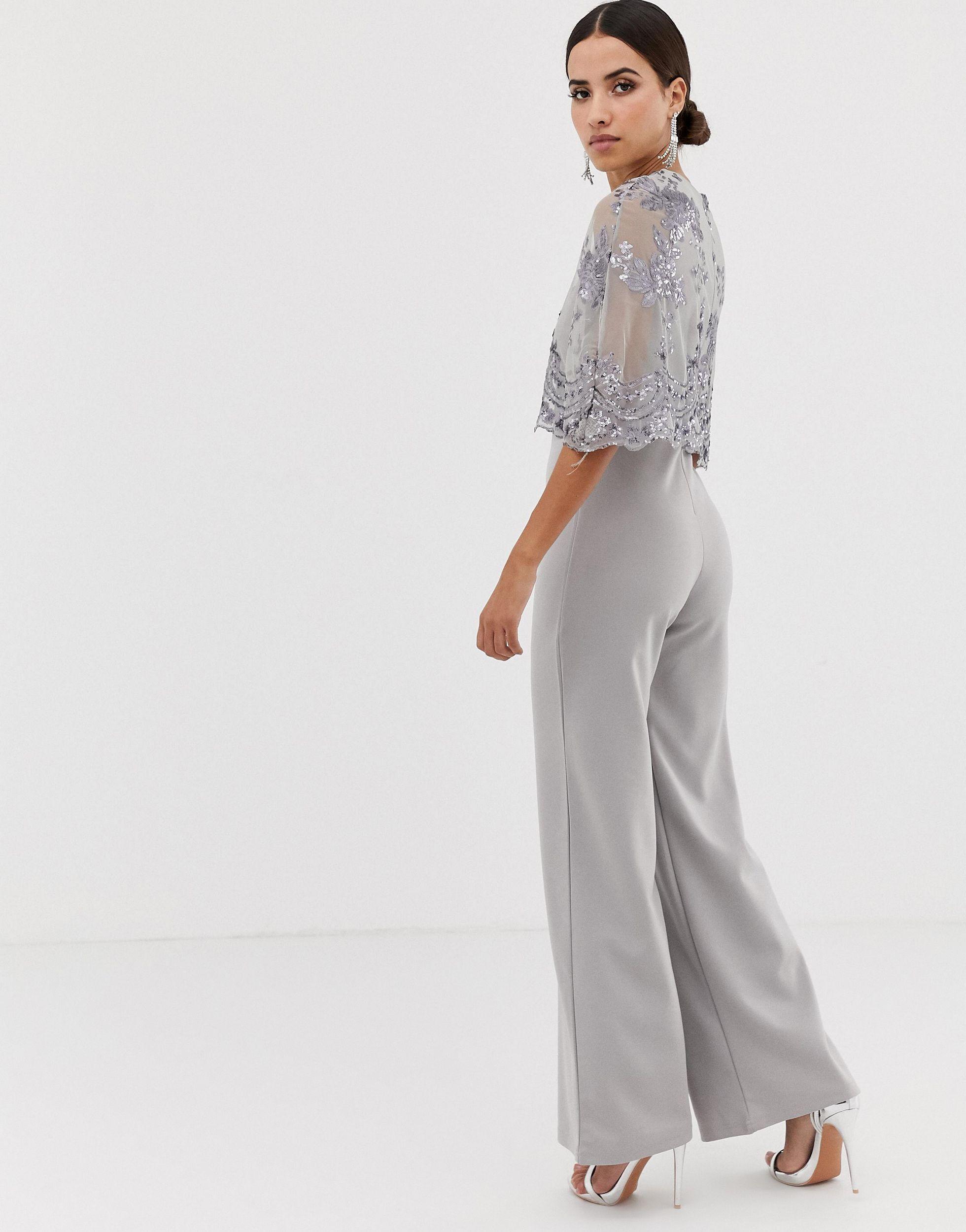 sequin jumpsuit with cape