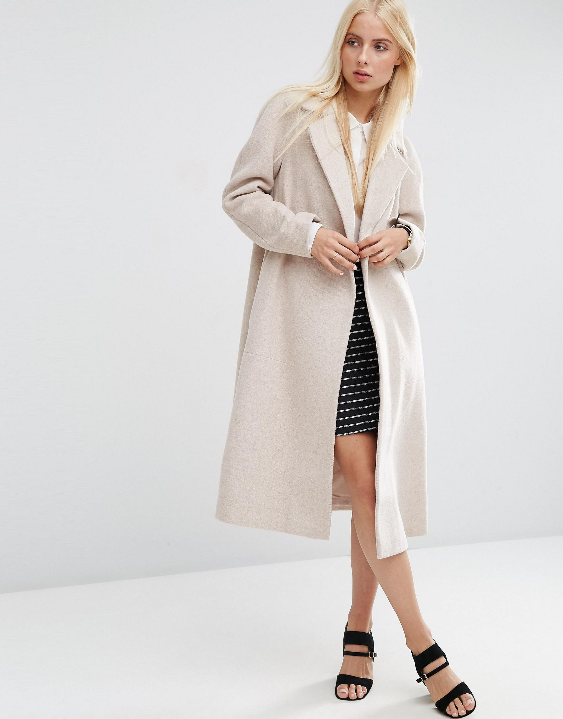 ASOS Wool Blend Trapeze Coat In Mid Length in Natural - Lyst