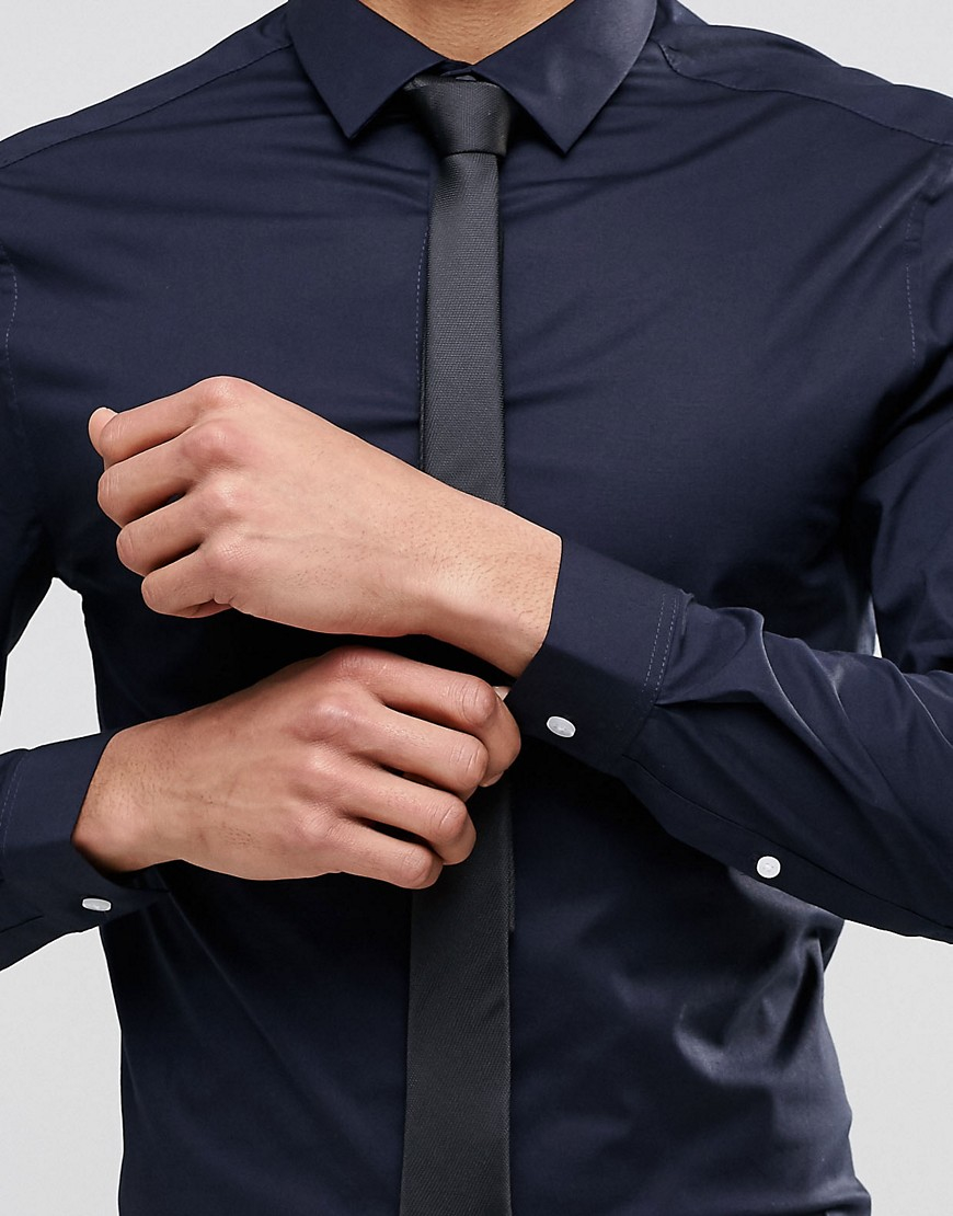 ASOS Skinny Shirt In Navy With Black Tie Save 15% in Blue for Men | Lyst