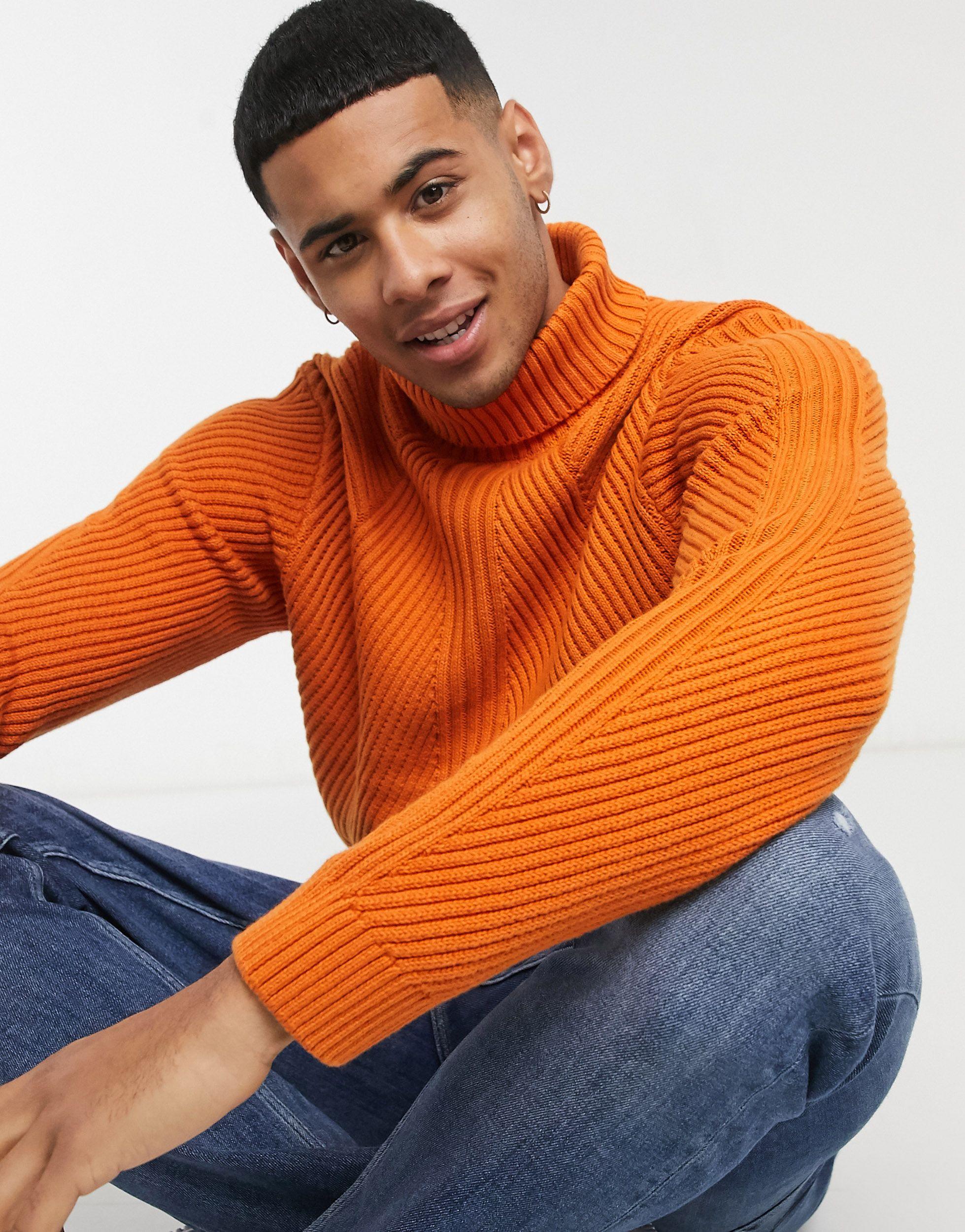 Maglione pesante con collo alto a coste arancione da Uomo di Only \u0026 Sons in  Arancione | Lyst