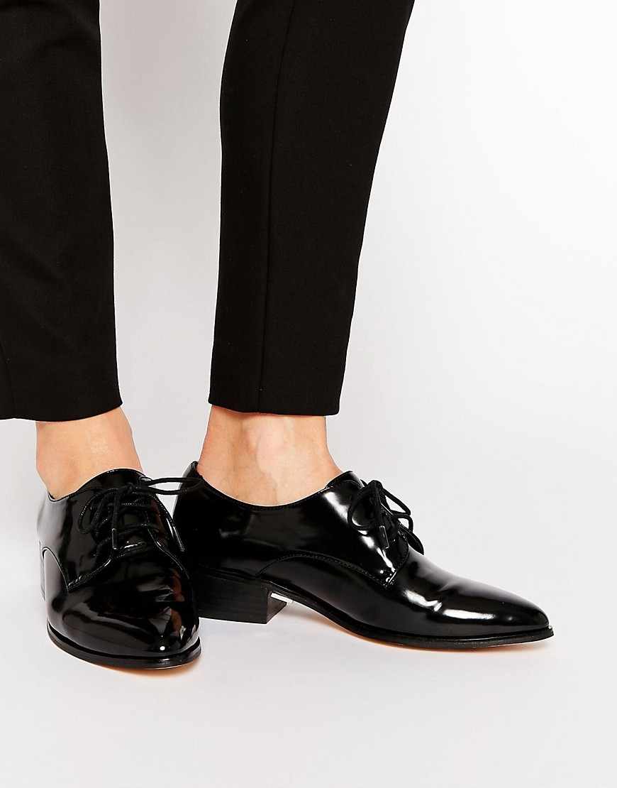 Dune Leather Loris Black Brogue Flat 