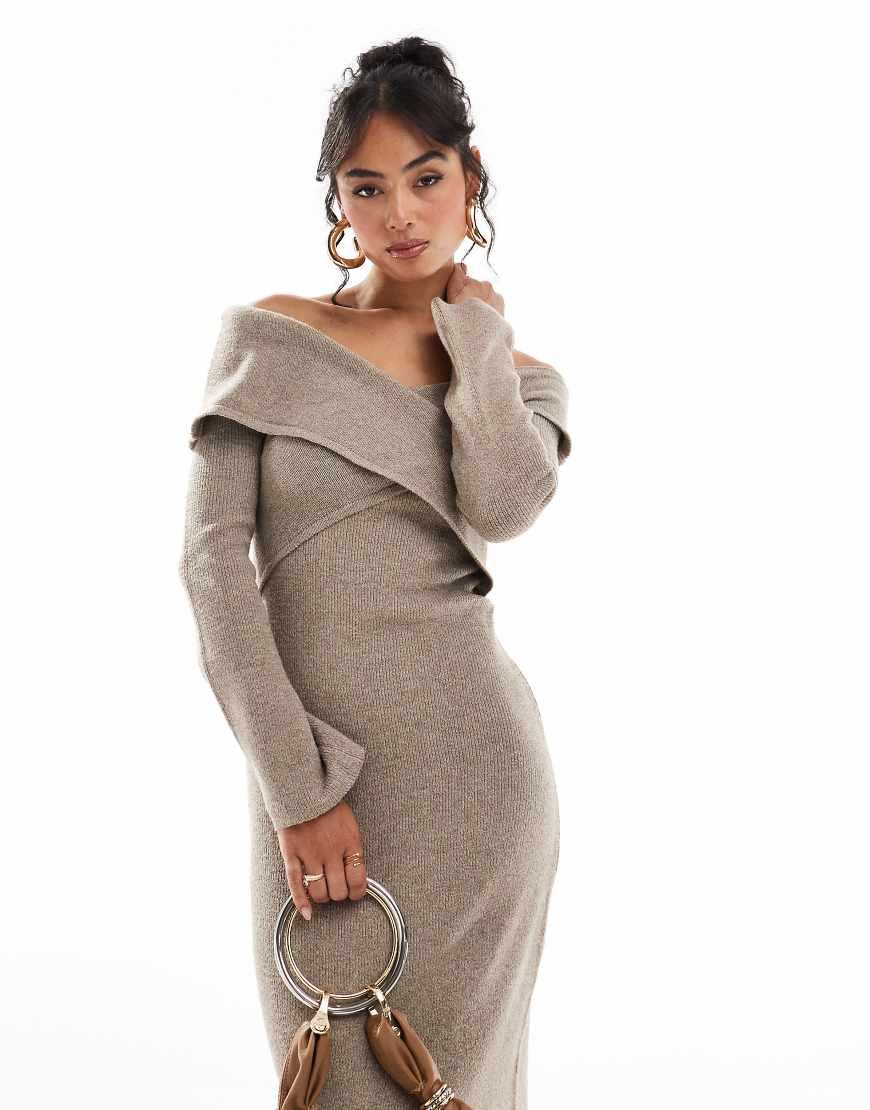 Pretty Lavish Crossover Bardot Knit Midaxi Dress in White | Lyst UK Pretty Lavish Crossover Bardot Knit Midaxi Dress in White | Lyst UK