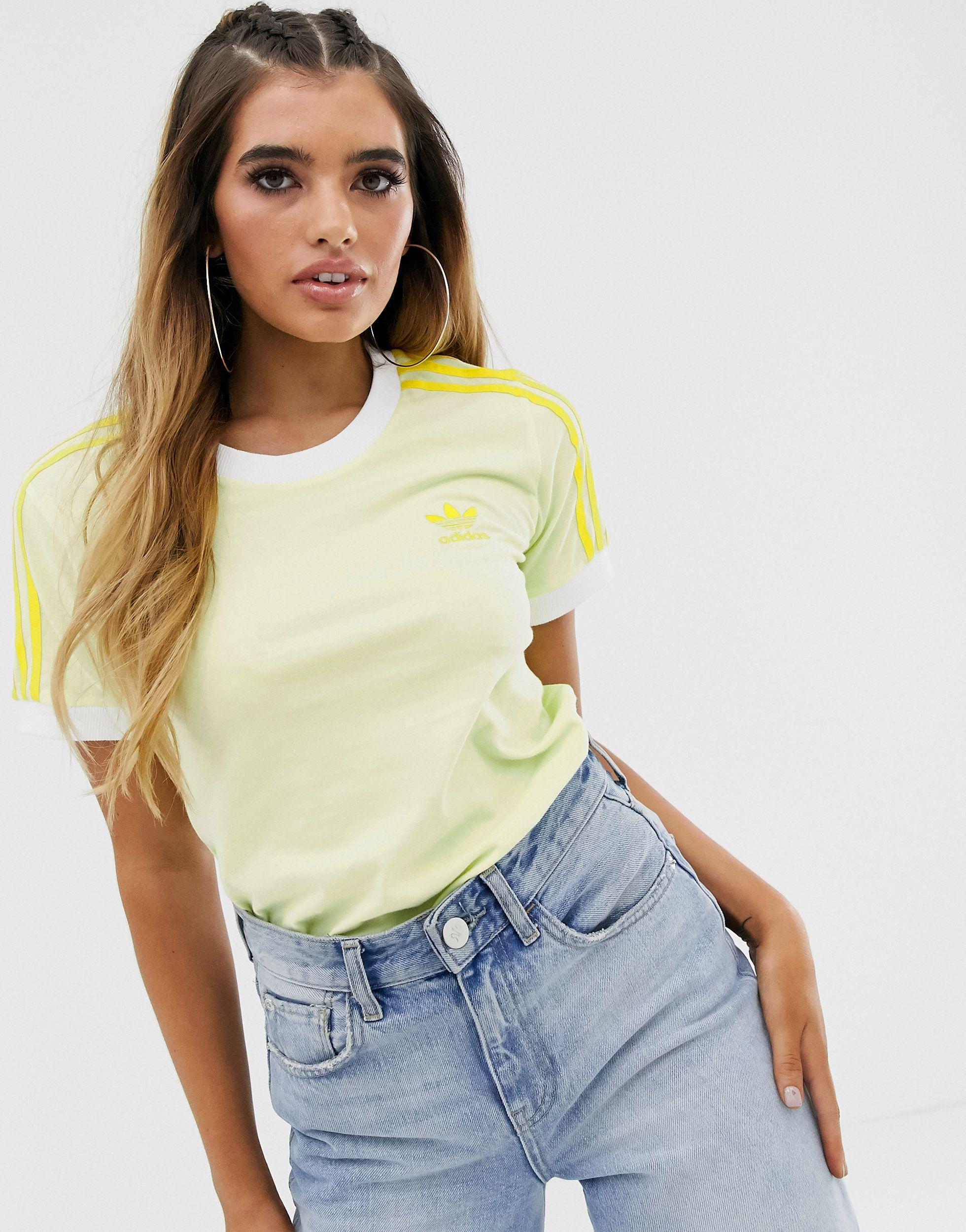 Camiseta amarillo neón con tres rayas adicolor adidas Originals de Algodón  de color Amarillo | Lyst