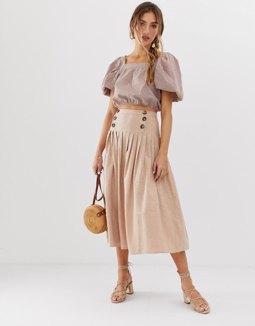 ASOS Textured Drop Waist Midi Skirt in Brown Lyst