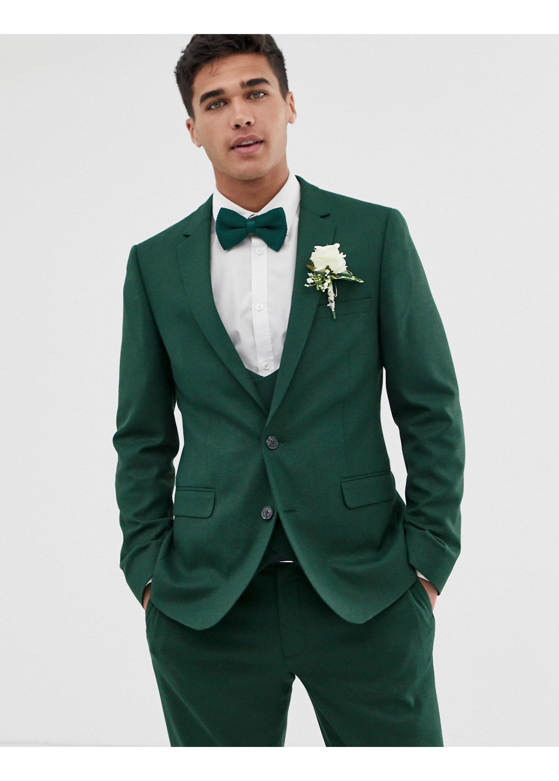 ASOS Silk Wedding Skinny Suit Jacket in Green for Men - Lyst