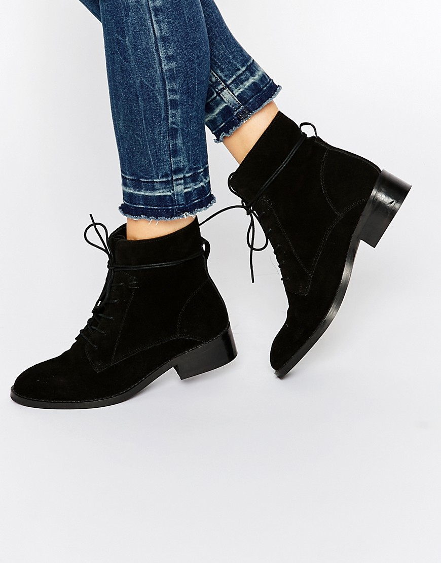 Asos Aliza Suede Lace Up Ankle Boots in Black | Lyst