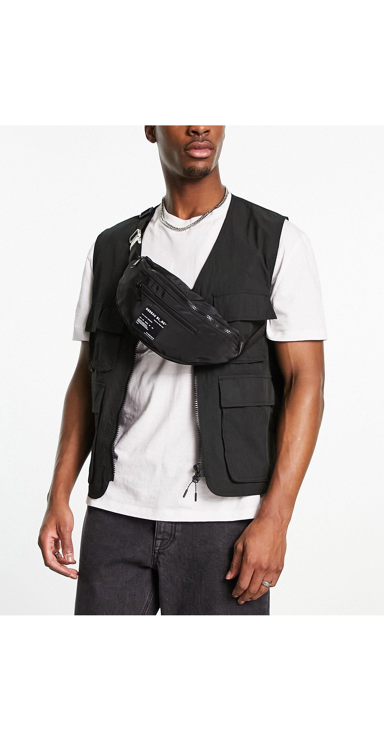 River Island Cross Body Double Zip Bum Bag in Black for Men Lyst