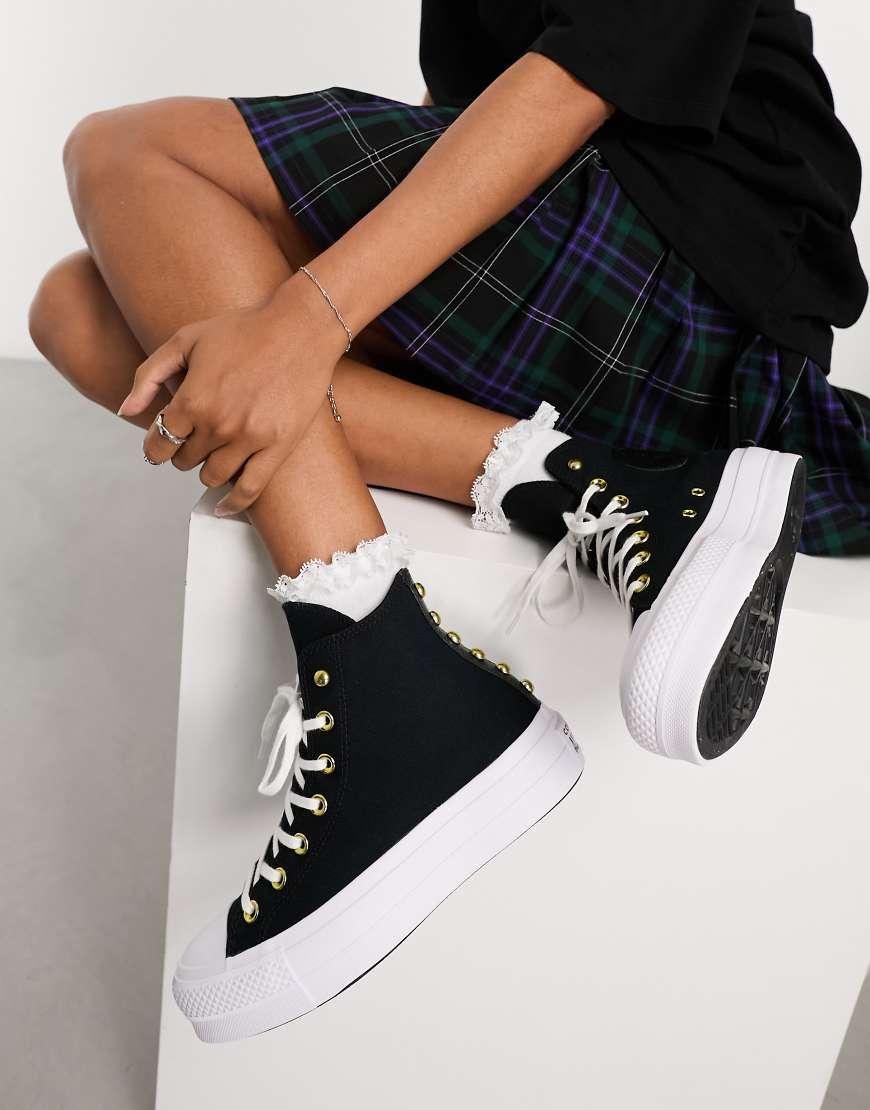 Converse Chuck Taylor All Star Lift Hi Studded Trainers in Black