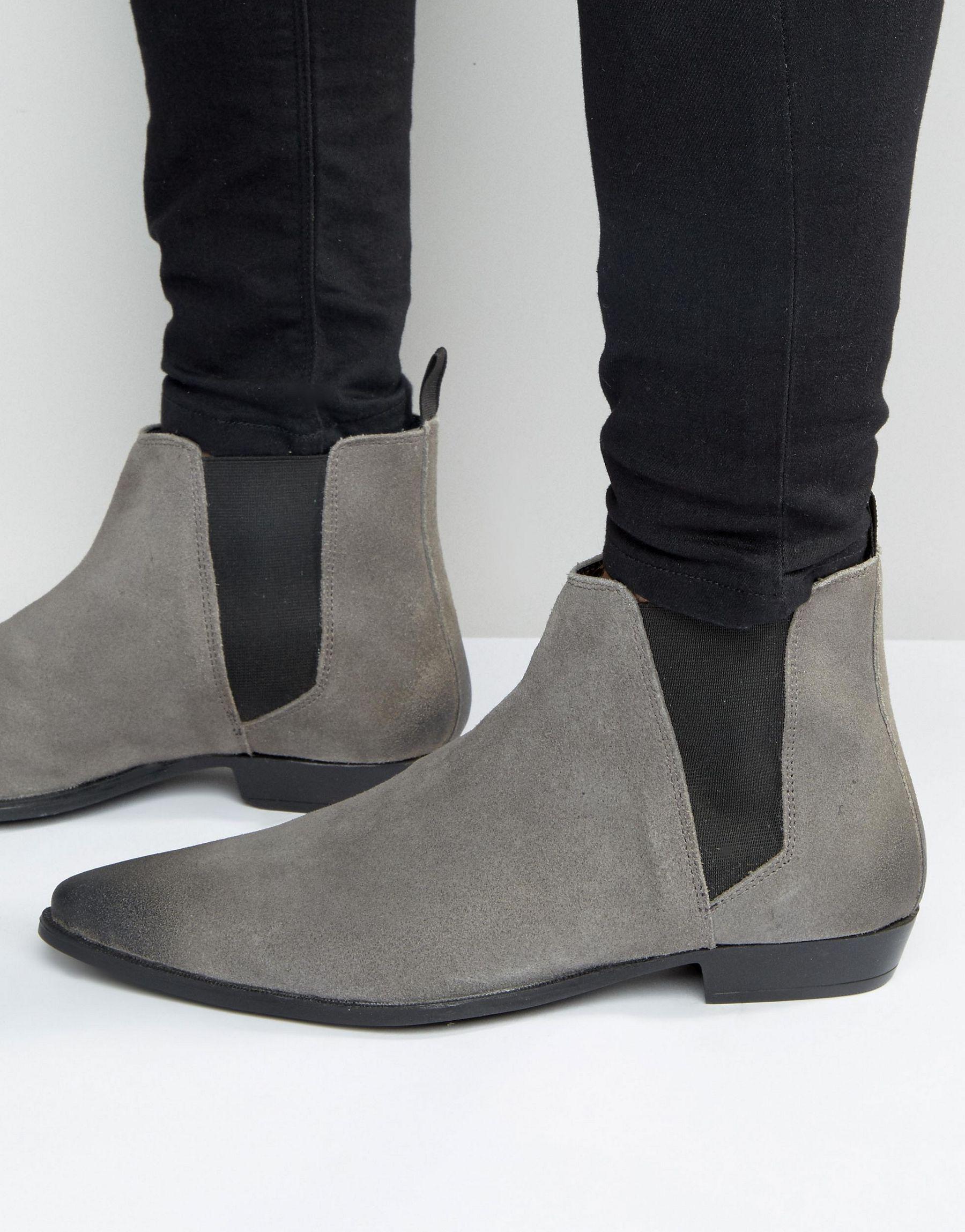 Asos Pointed Chelsea Boots In Gray Suede in Gray for Men | Lyst