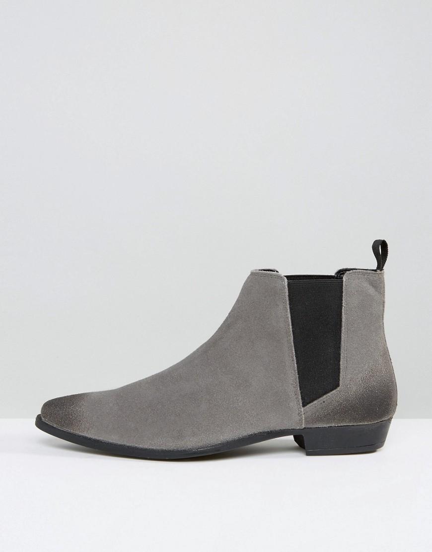 ASOS Pointed Chelsea Boots In Grey Suede in Gray for Men Lyst