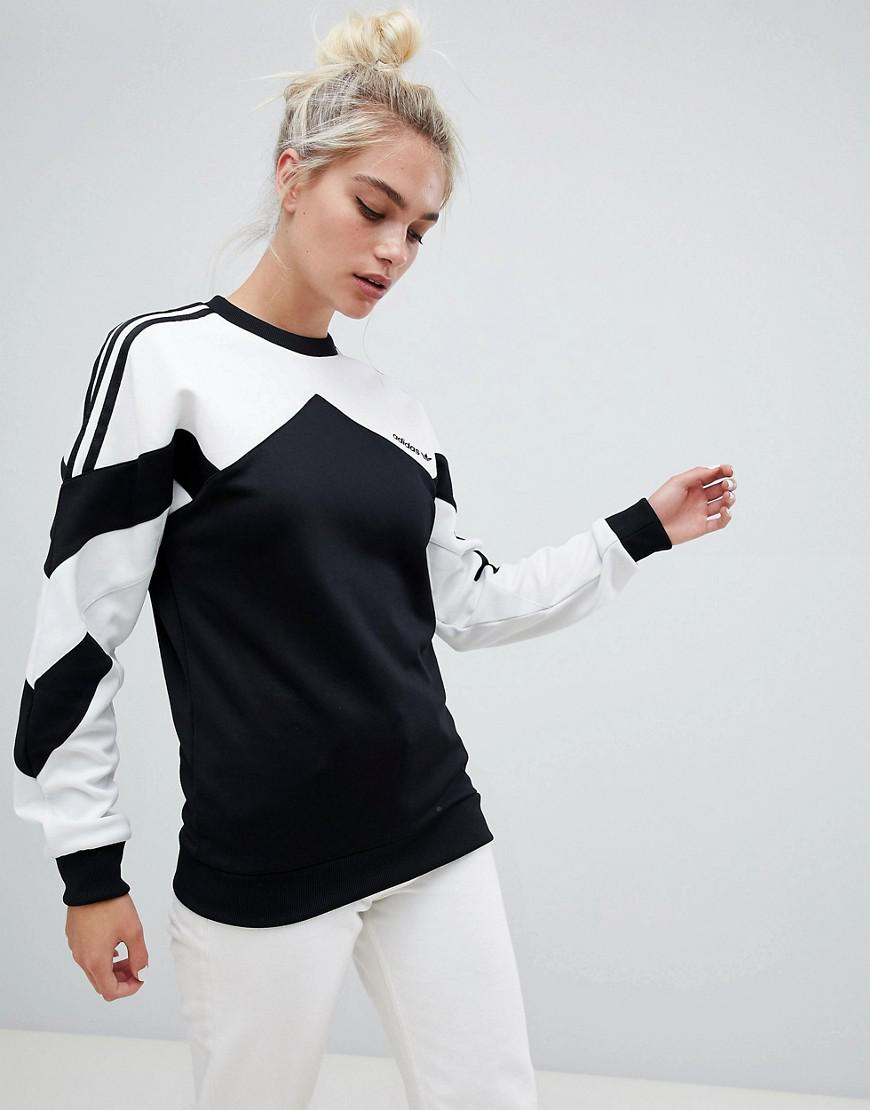 adidas originals authentic sweatshirt with contrast panel in white and black