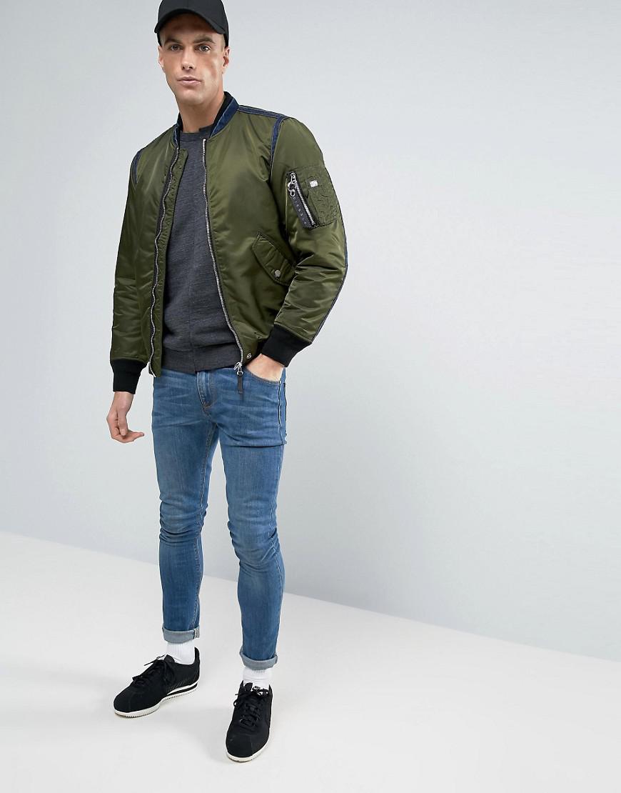 DIESEL J-howler Denim Edge Padded Bomber Jacket in Green for Men | Lyst