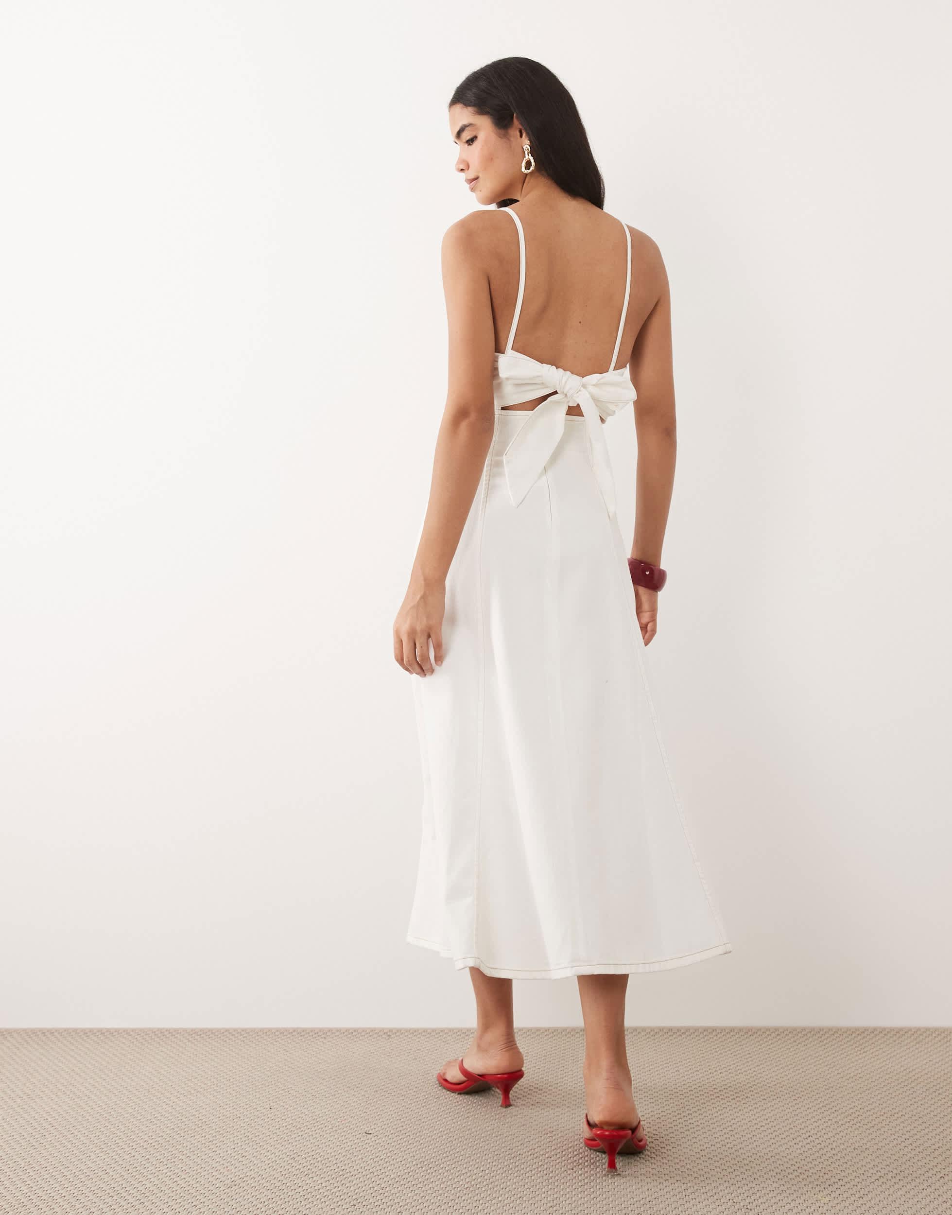 ASOS Denim Midi Dress With Heart Bust Detail in White