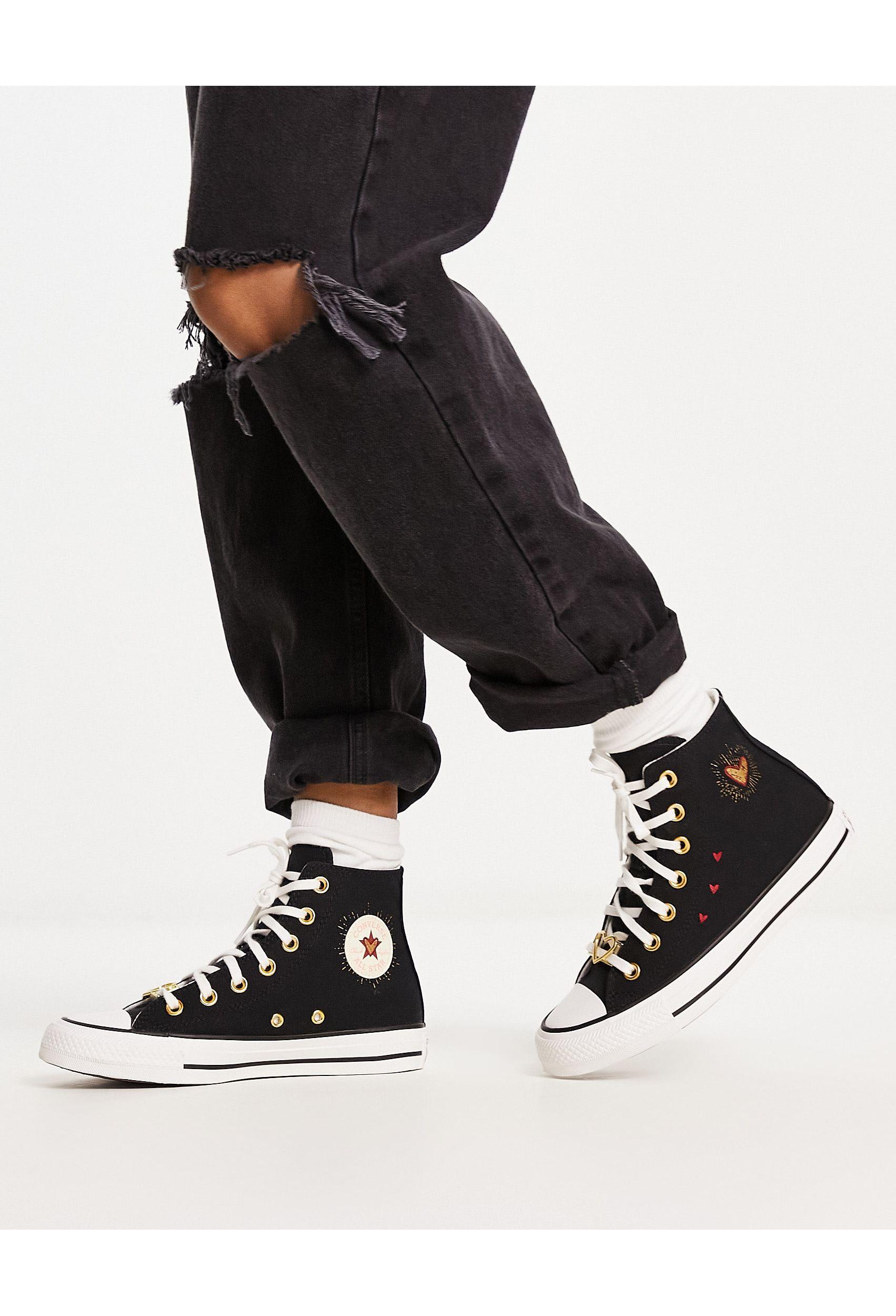 Converse Chuck Taylor - All Star Hi - Hoge Sneakers Met Hartjesborduursels  in het Zwart | Lyst NL