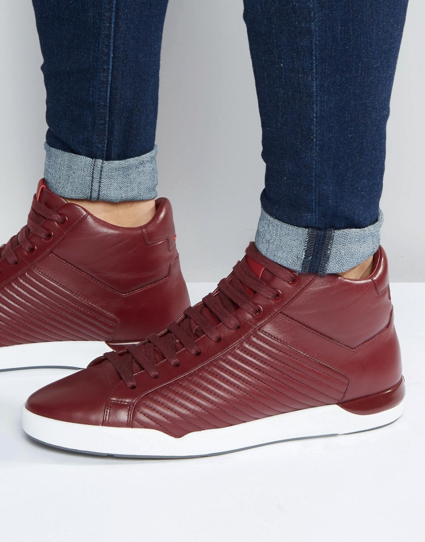 HUGO Leather By Boss Fusion Hi Top Trainers in Red for Men | Lyst