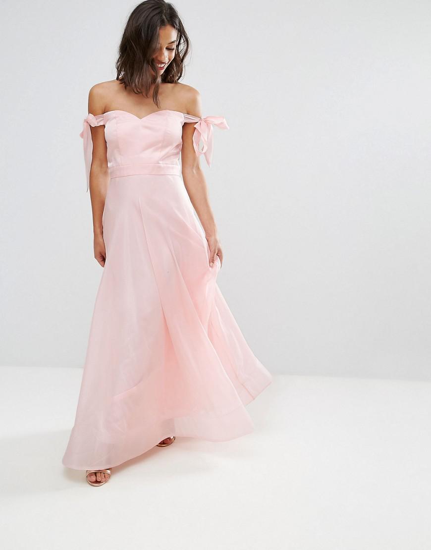 Chi Chi London Synthetic Chi Chi Petite Floaty Maxi Dress With Bow Shoulder  Detail in Pink - Lyst