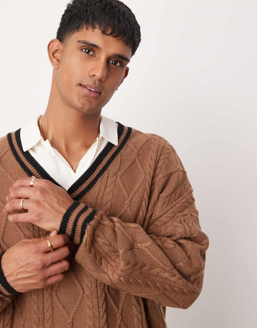 Brown Asos Cable Knit Cardigan Asos Cricket Cable Knit Cardigan