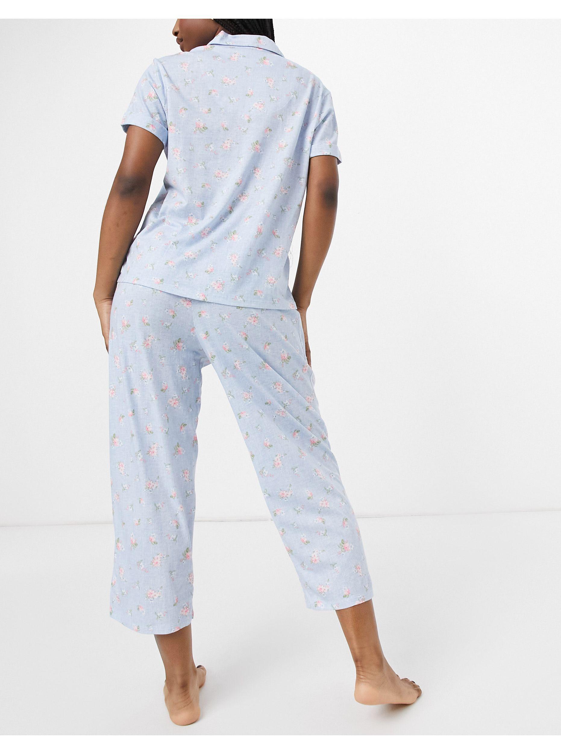Lauren By Ralph Lauren Knit Button Through Capri Pyjama Set In Blue Lyst