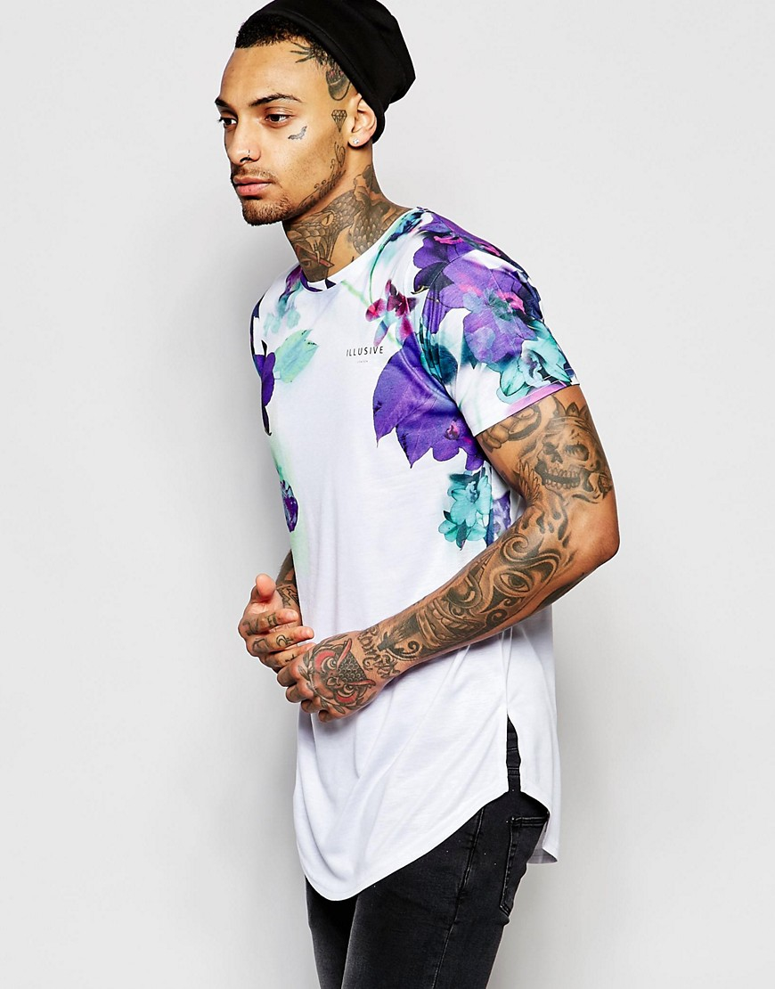 Illusive London Longline T-shirt With Neon Foliage Print in White for Men |  Lyst