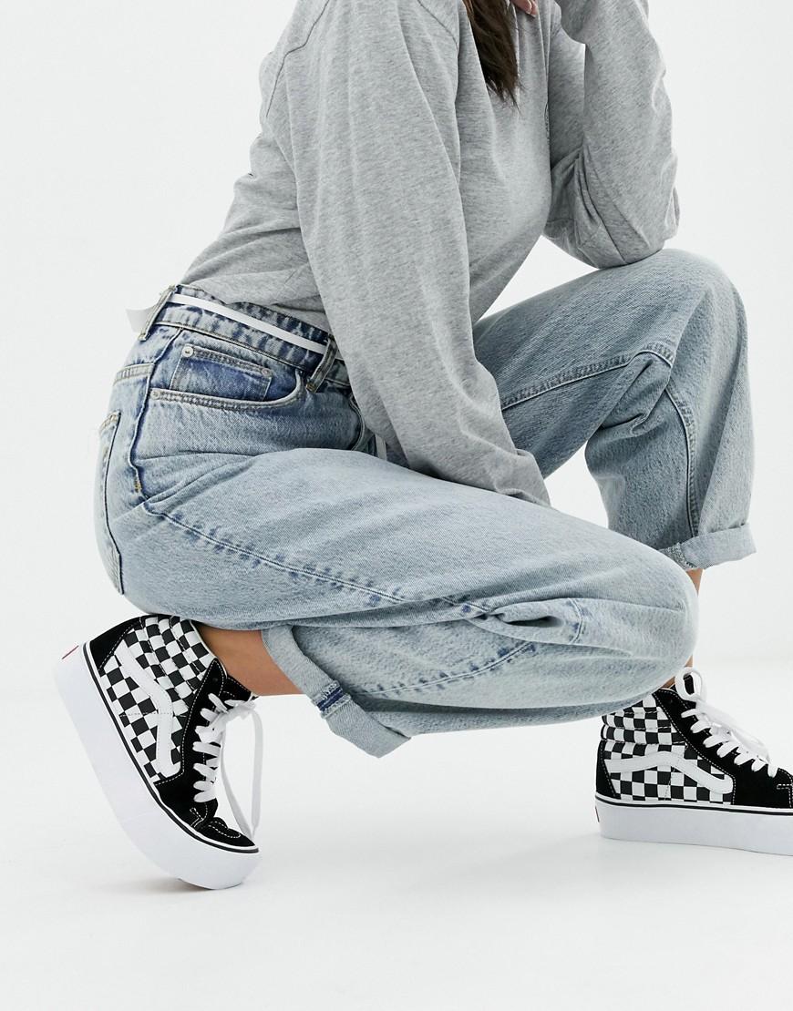 Vans Sk8-hi - Zwarte Sneakers Met Dambordprint En Plateauzool in het Zwart  - Lyst