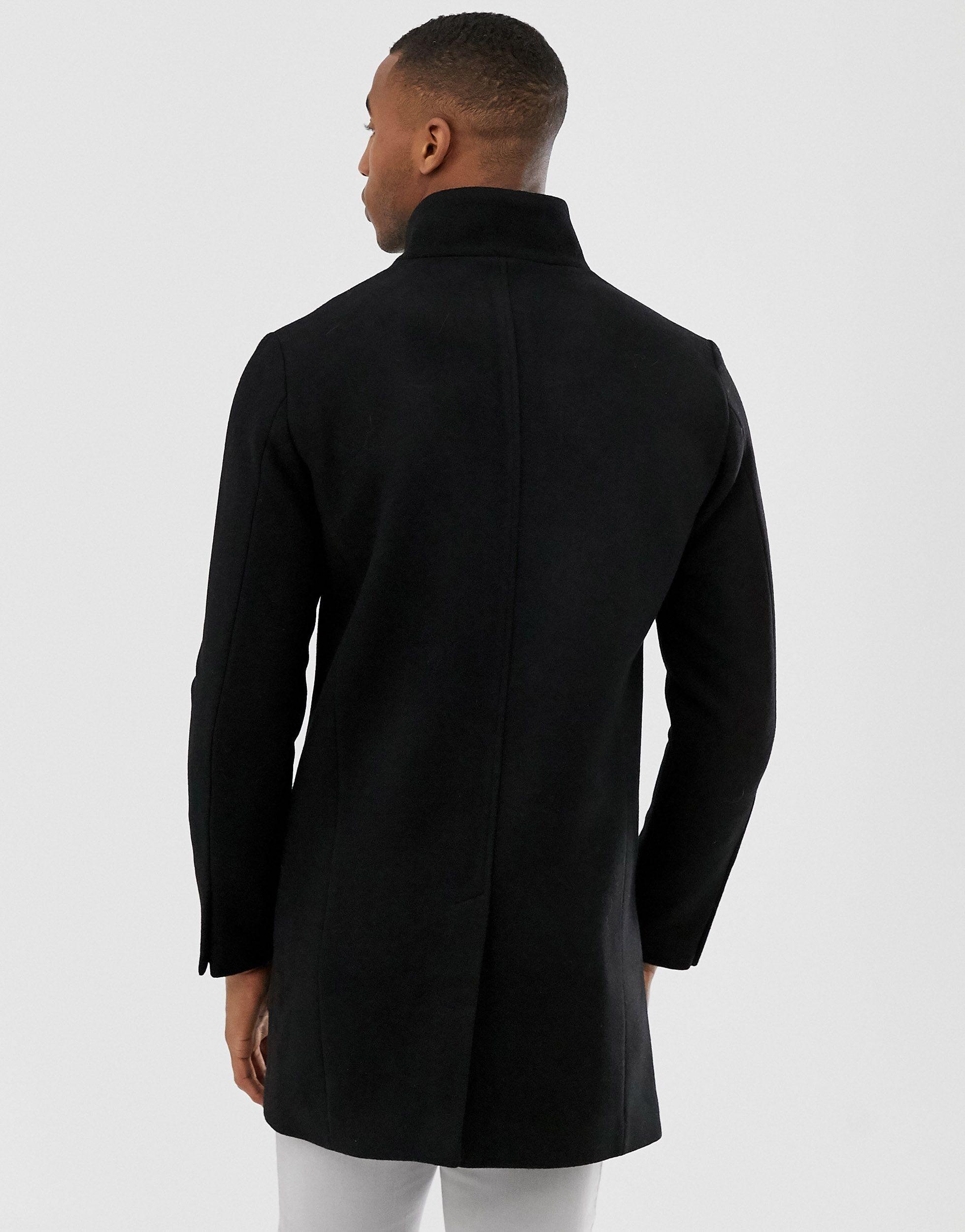 Jack & Jones Premium Wool Stand Up Collar Coat in Black for Men | Lyst