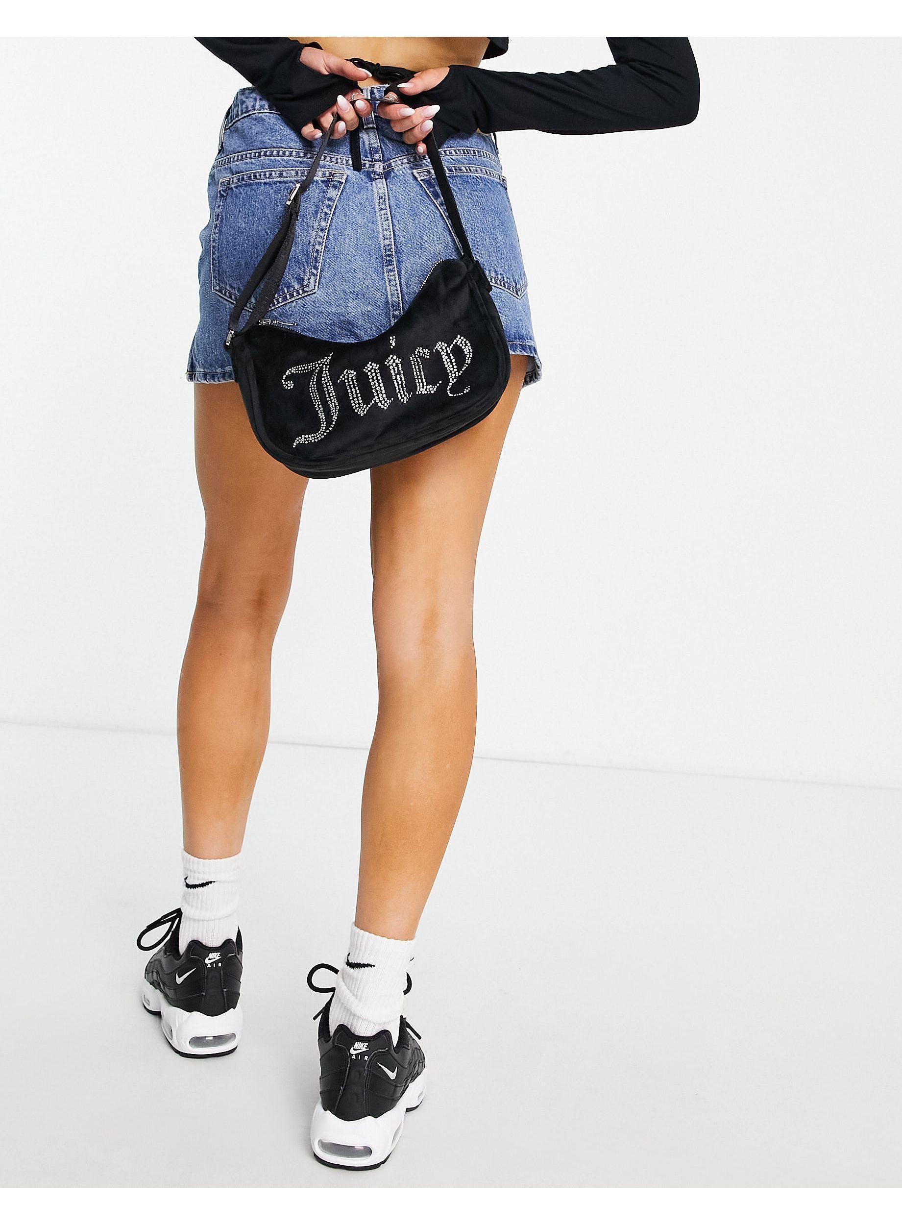 可愛い&お洒落 JUICY COUTURE ベロア Diamante バッグ Juicy Couture Velour Shoulder Bag With Diamante Detail in