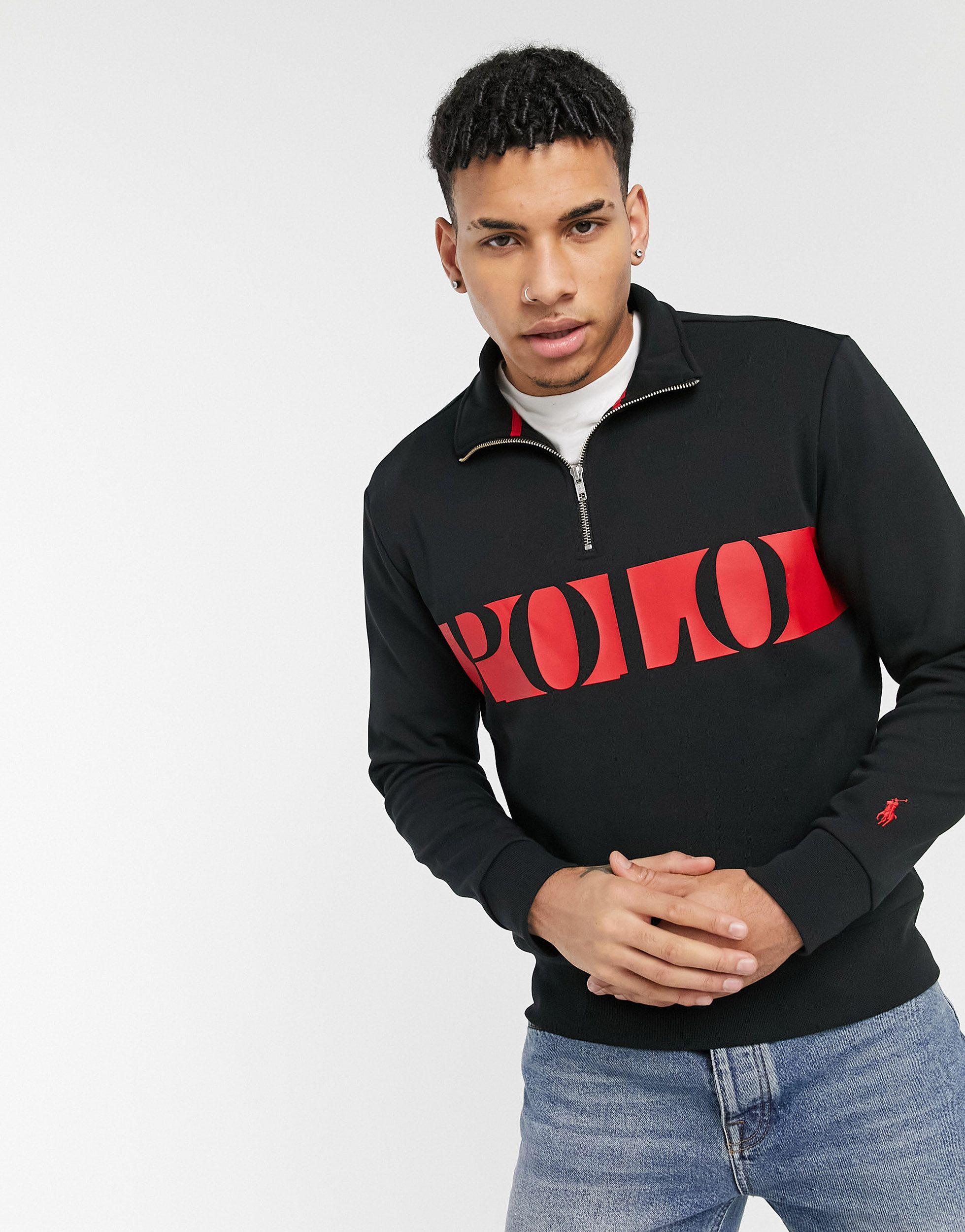 Polo Ralph Lauren Double Knit Tech Chest Panel Logo Half Zip Sweatshirt in  Black for Men | Lyst