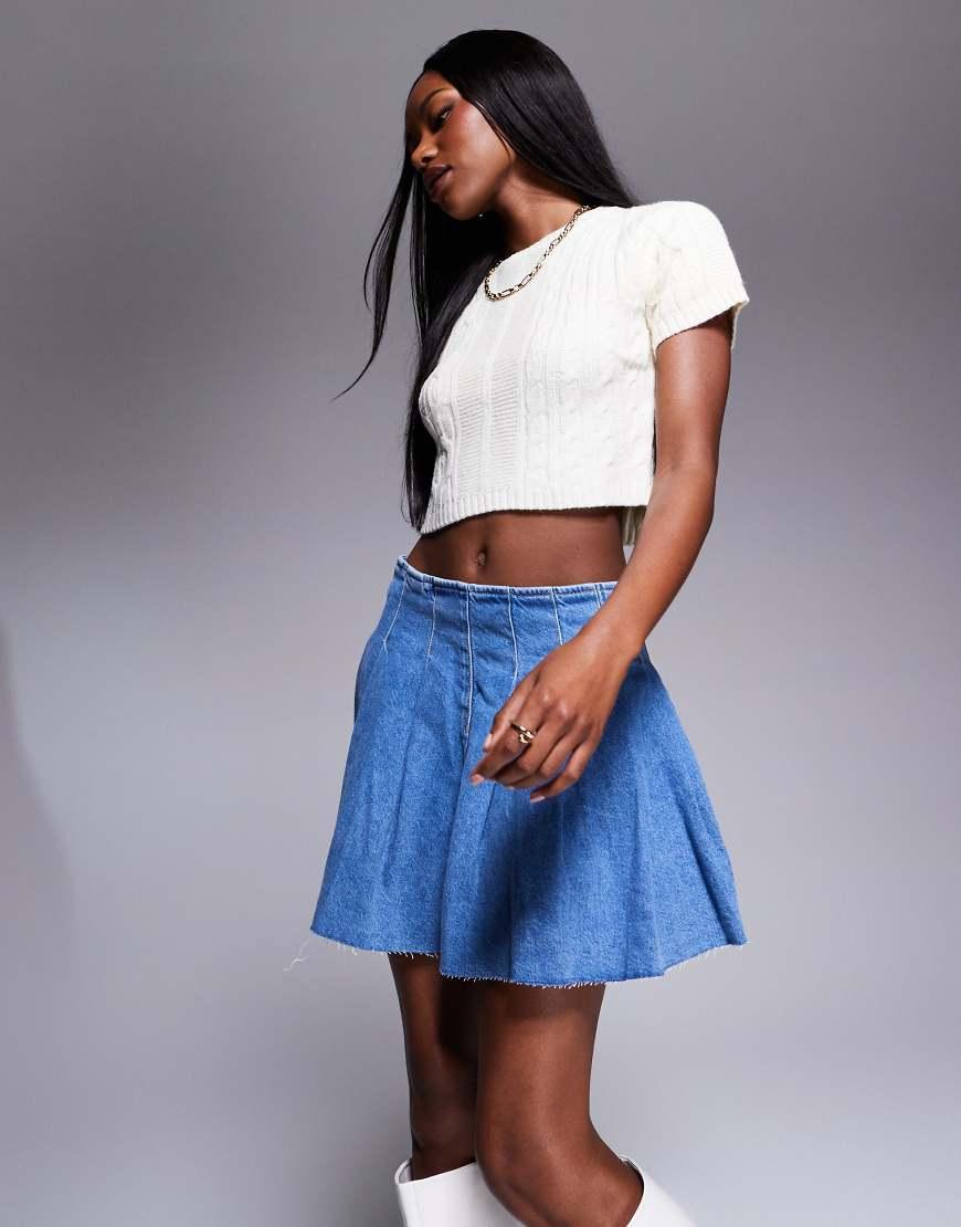River Island Denim Pleated Mini Skirt in Blue Lyst UK