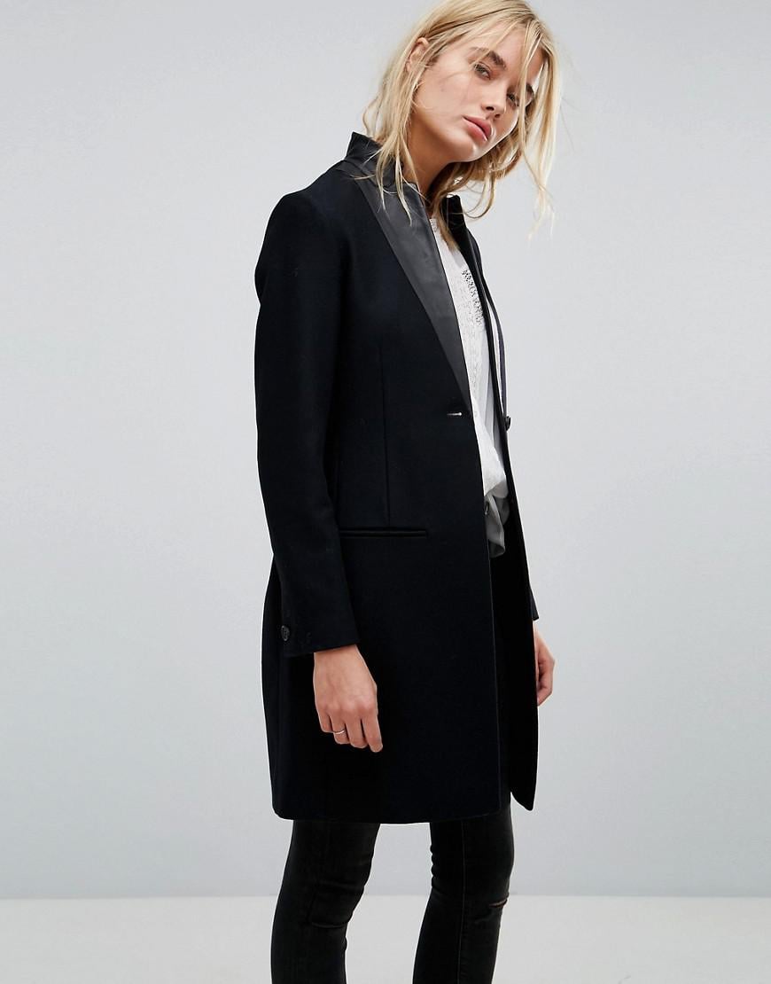 AllSaints All Saints Leni Coat With Leather Lapel in Blue | Lyst Canada