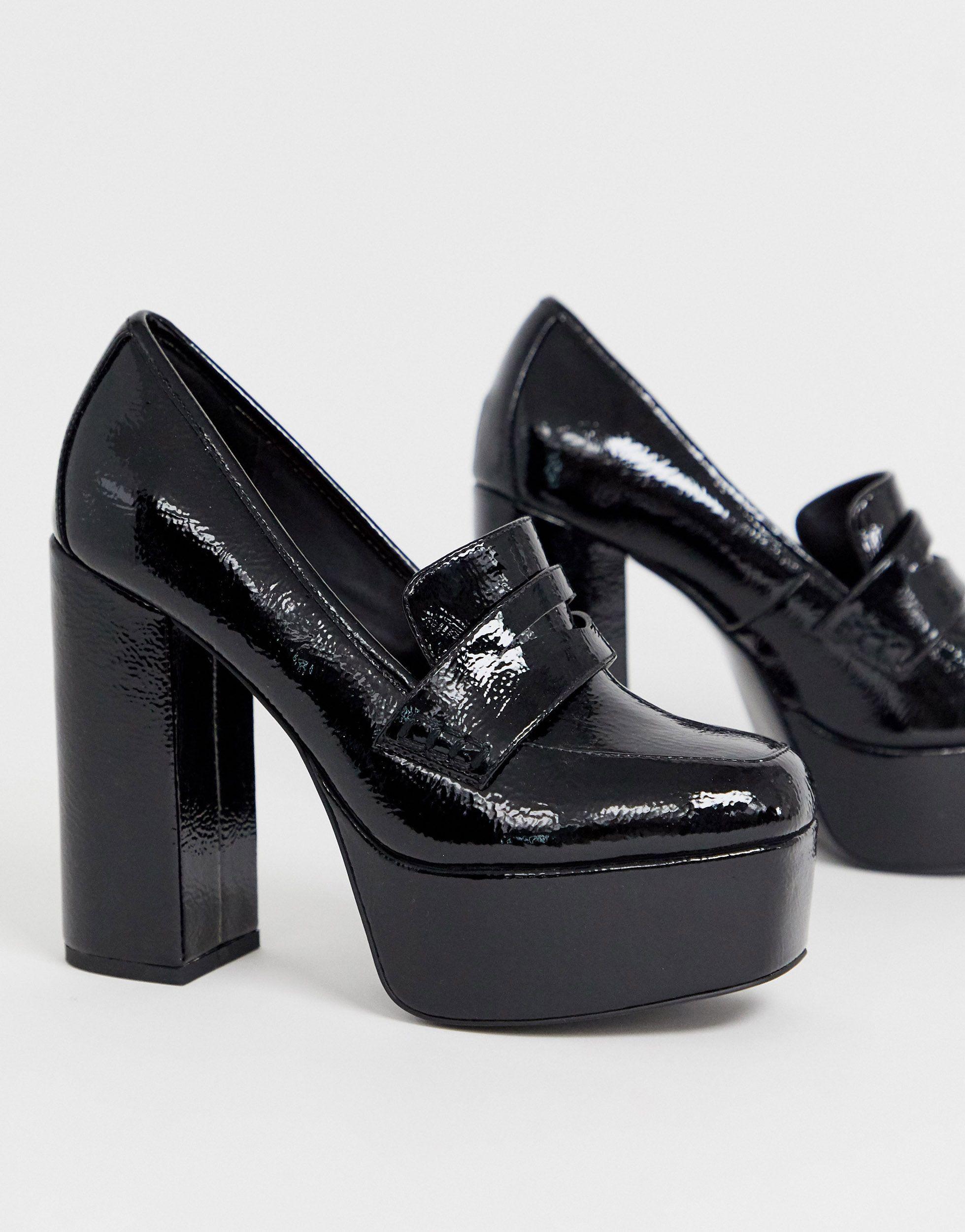 ASOS Parkway Platform Loafer Heels in Black | Lyst