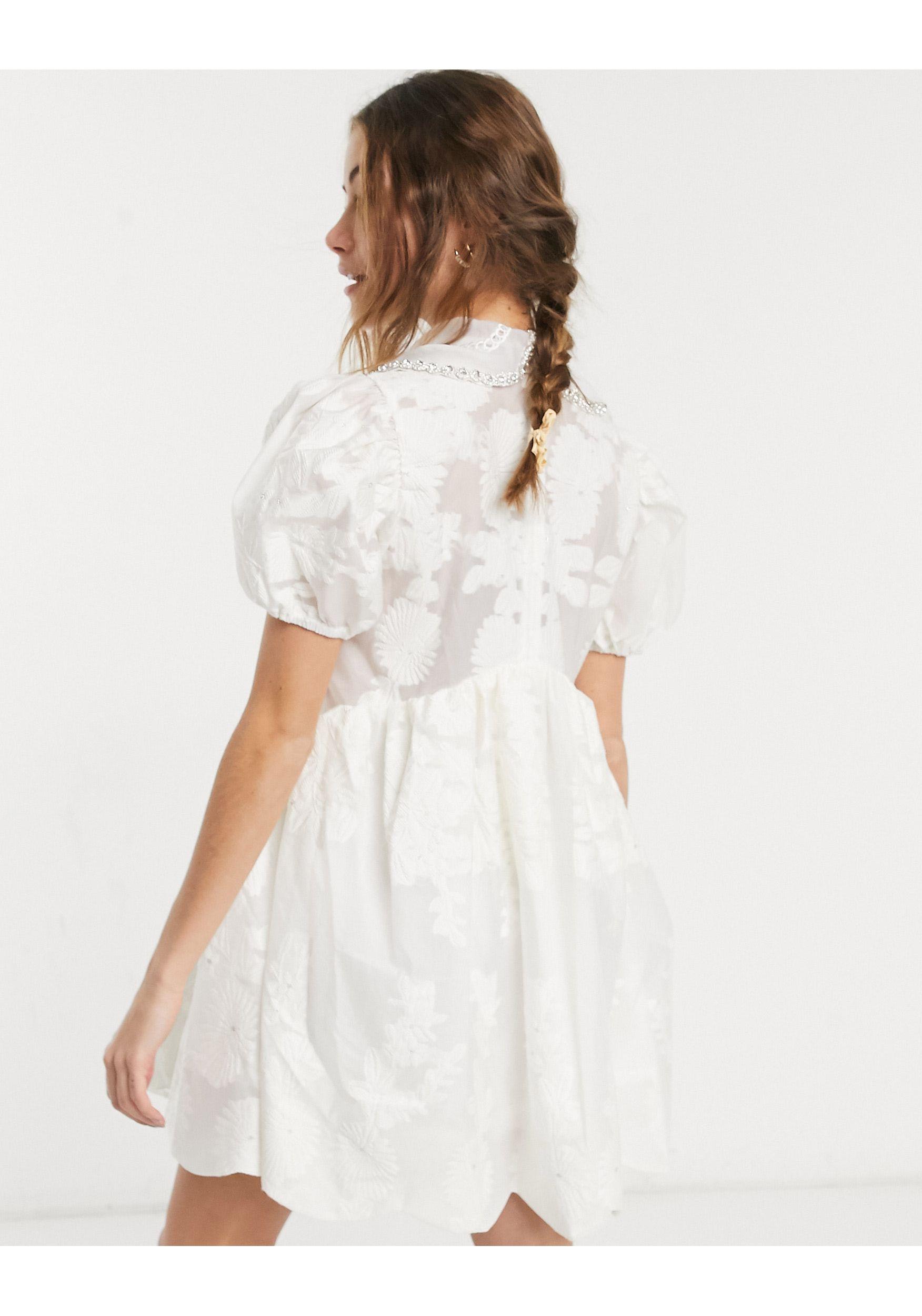 Mini Smock Dress With Bib Collar 