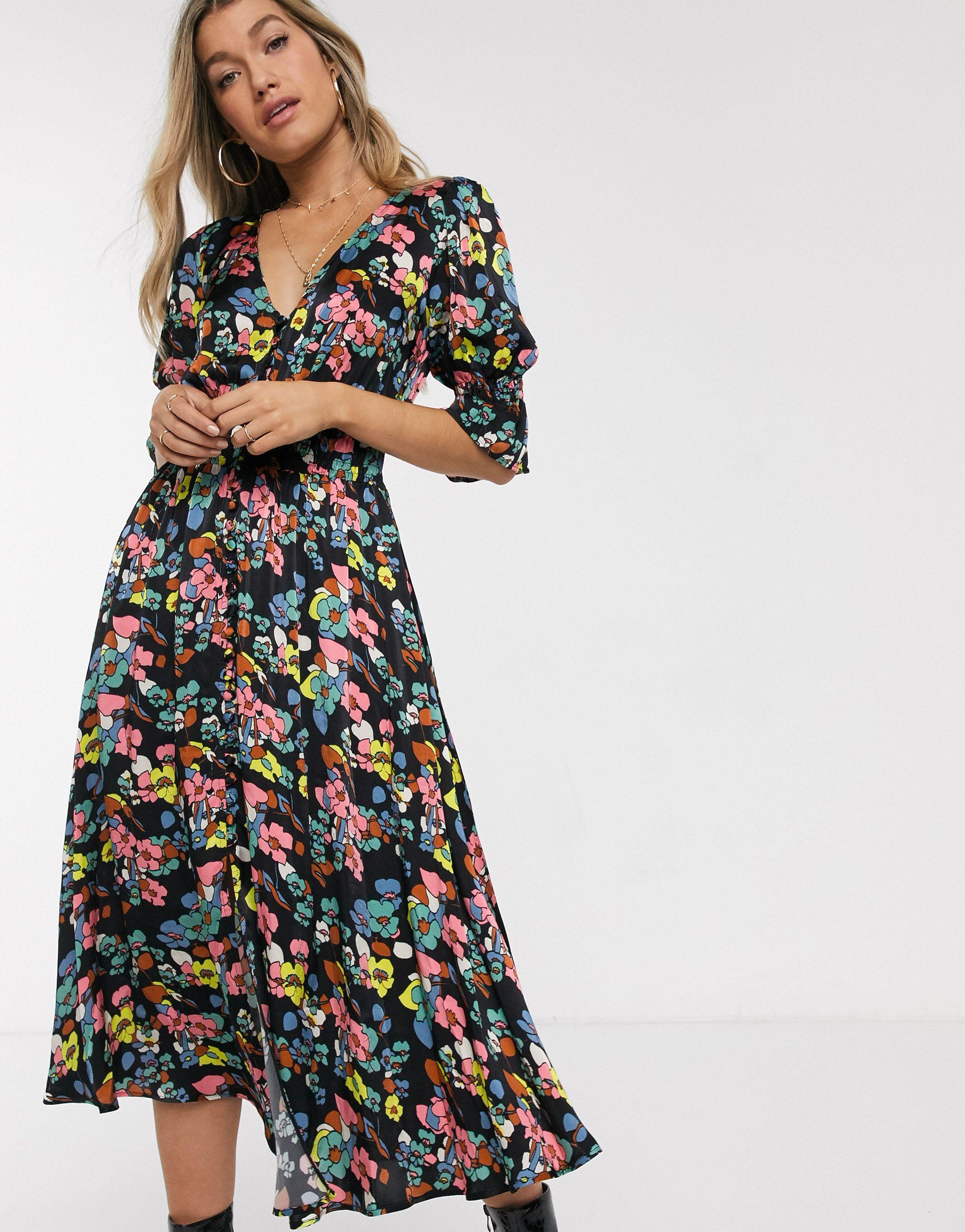 floral midi dress black