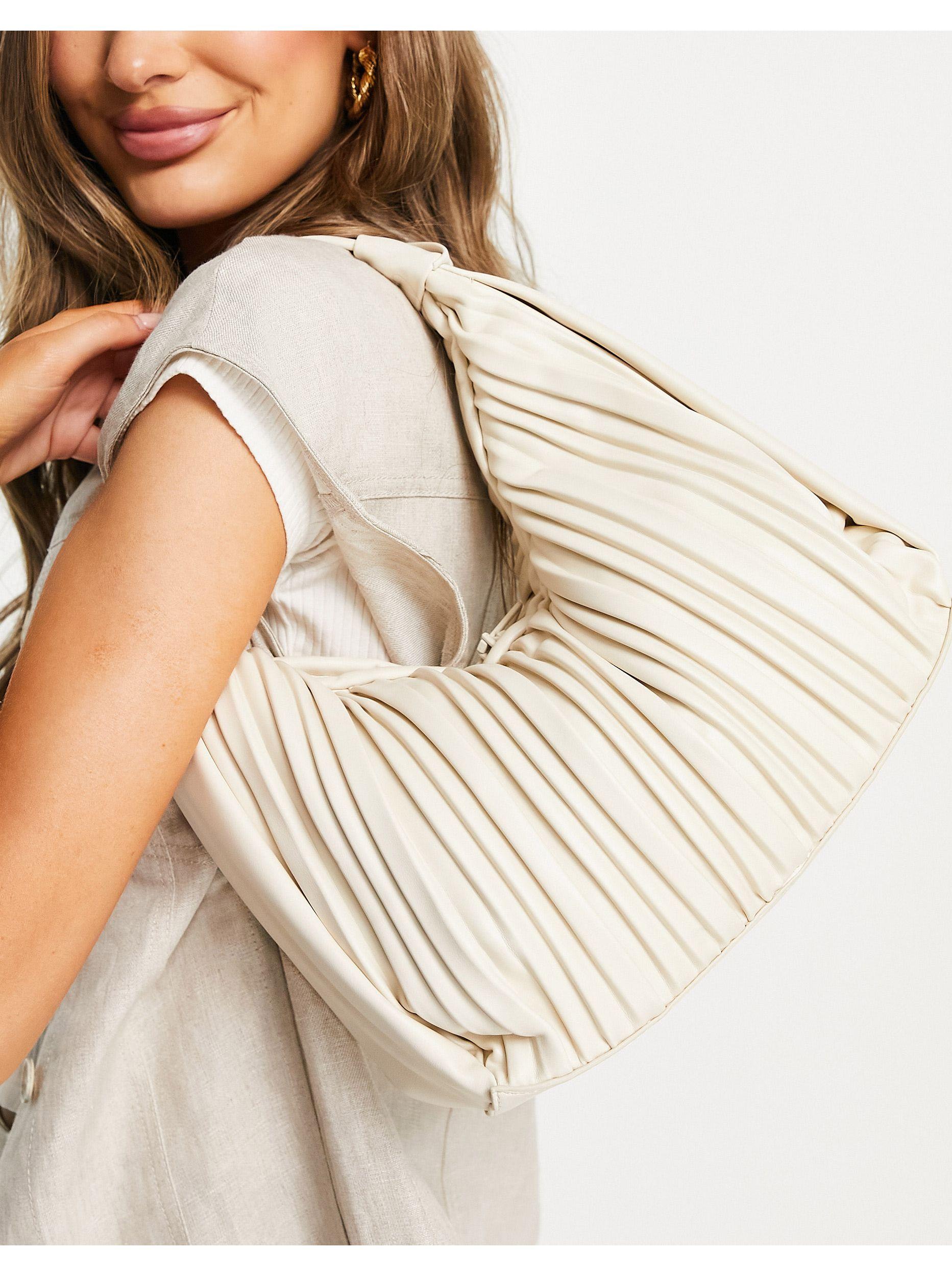 Mango Pleated Shoulder Bag in White | Lyst