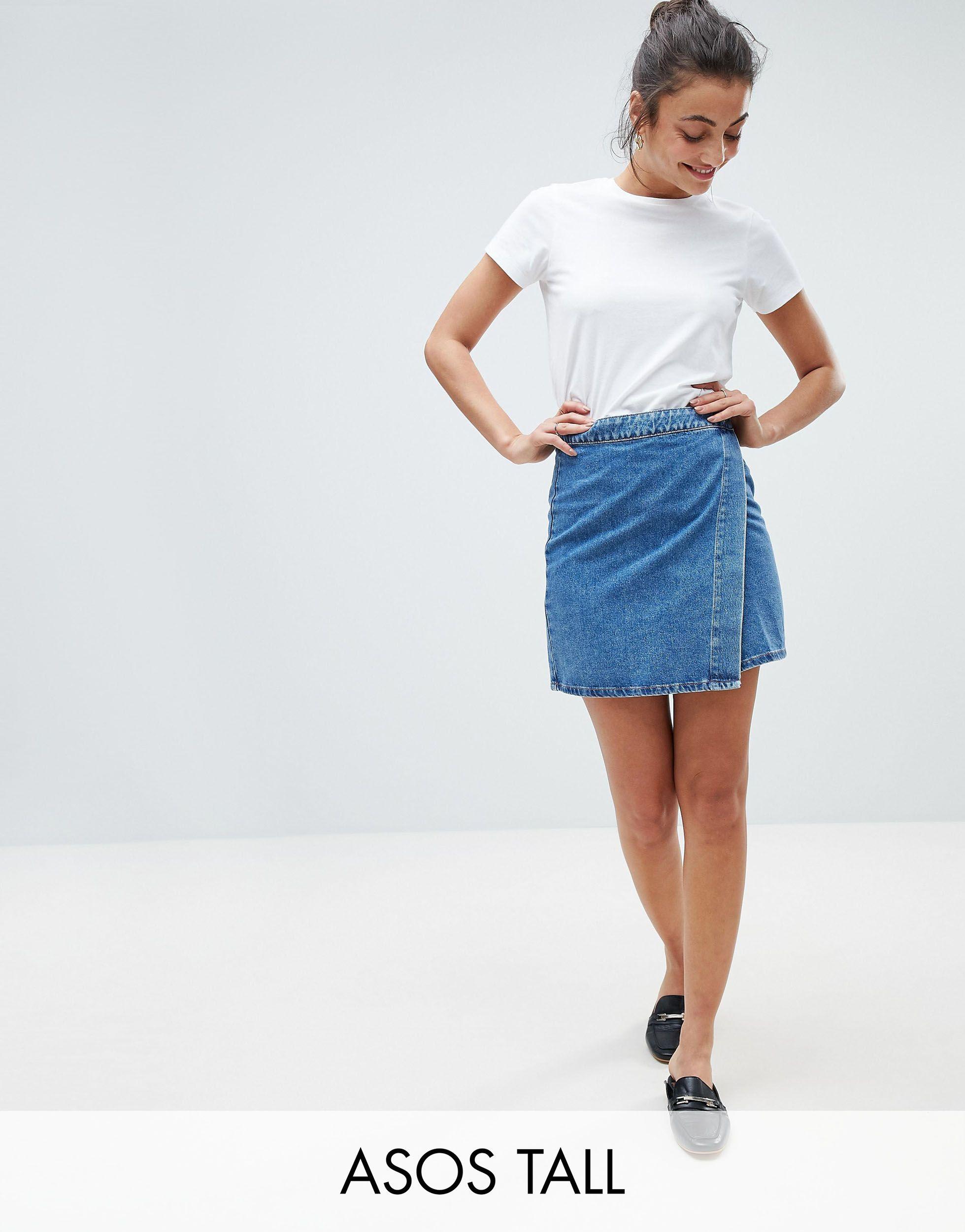 ASOS Denim Wrap Skirt In Stonewash Blue - Lyst