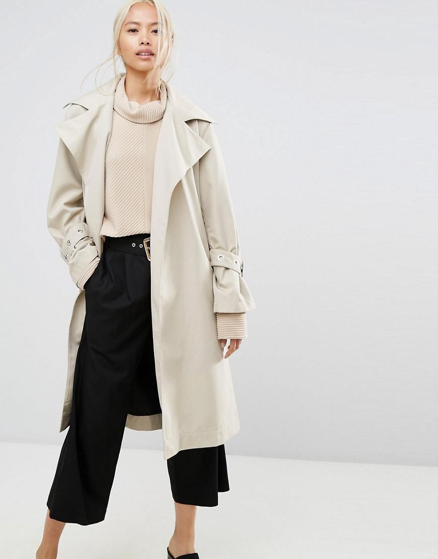 House Of Sunny Synthetic Longline Trench Coat With Yoke Back Detail - Lyst
