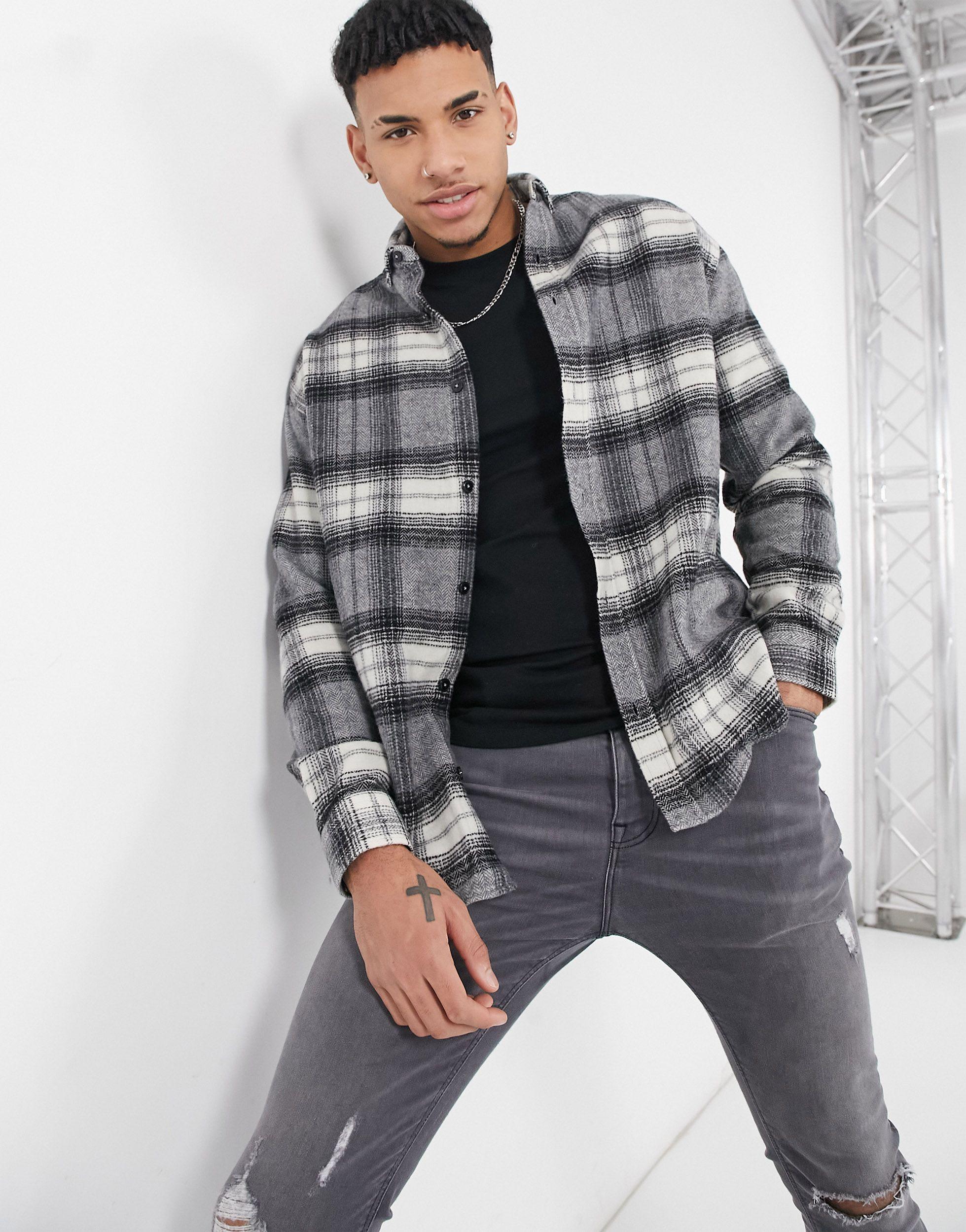 ASOS 90s Oversized Wool Mix Check Shirt 