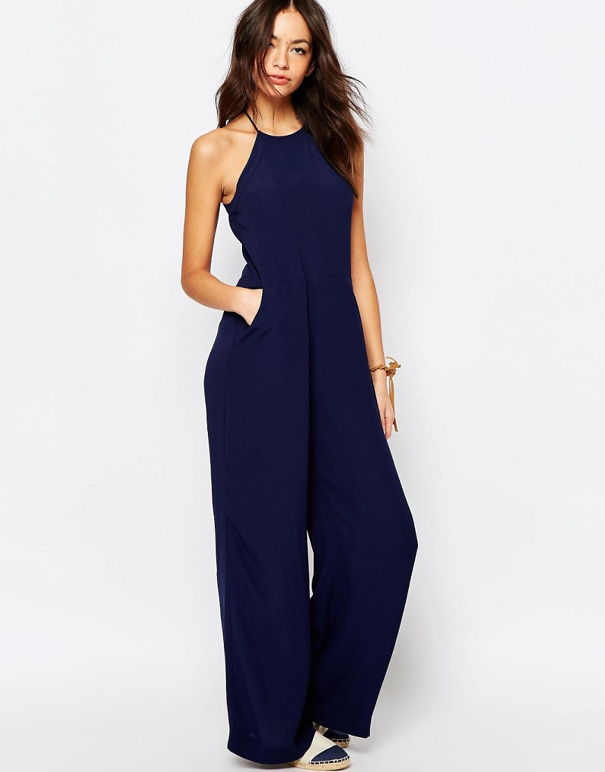 navy blue halter jumpsuit