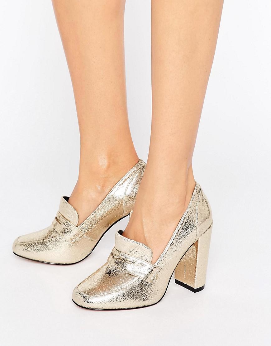 gold prom loafers