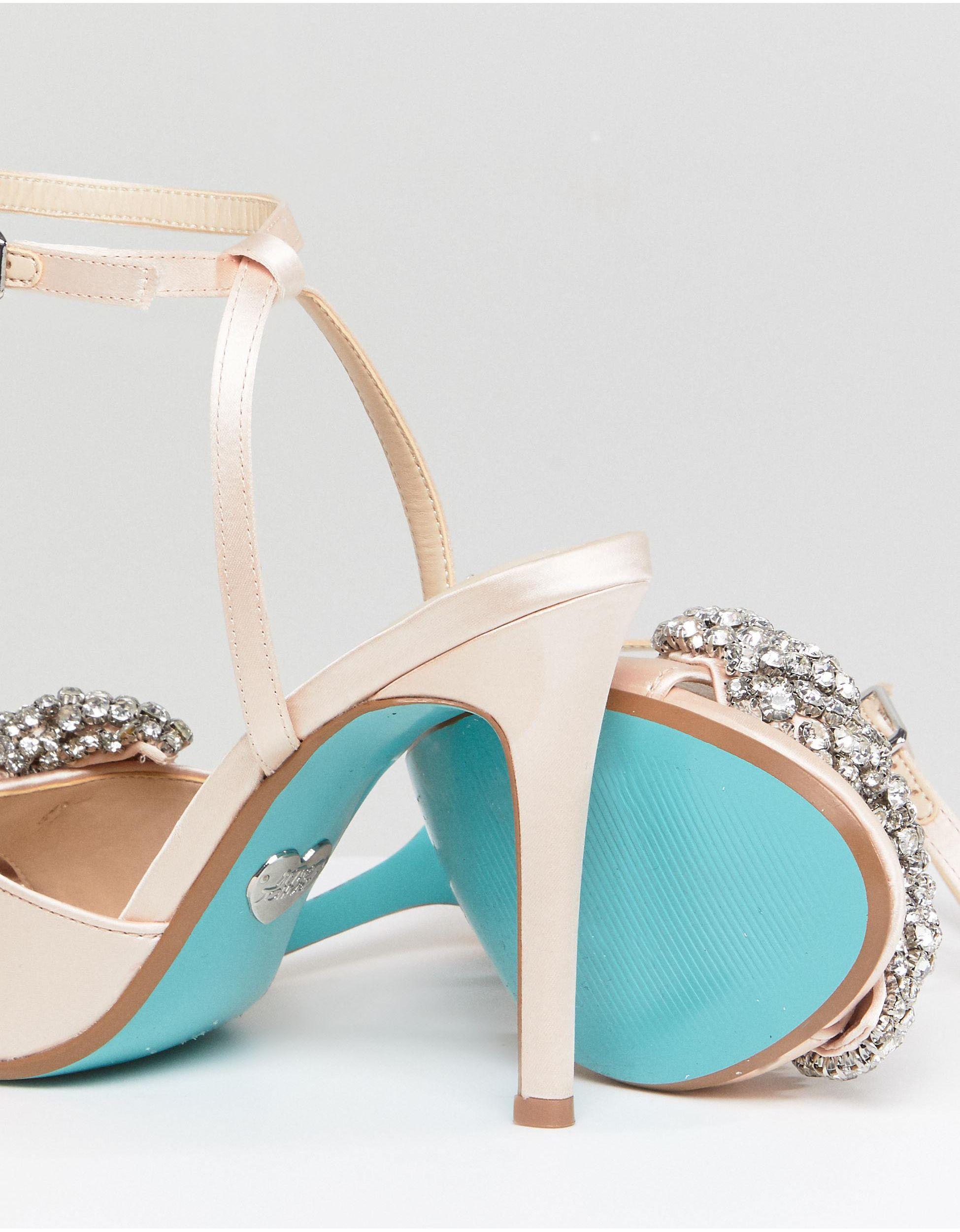 Betsey Johnson Blue By Betsy Johnson Satin Heidi Bow Heeled Wedding Sandals  in Metallic | Lyst