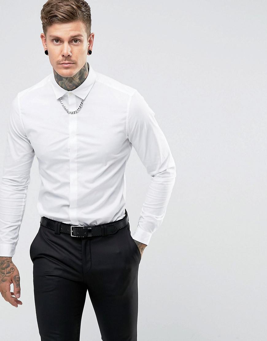 ASOS Cotton Slim Fit Shirt With Chain Detail in White for Men - Lyst