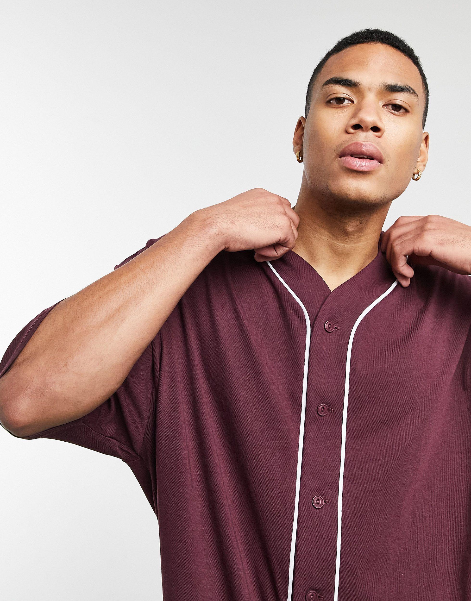 ASOS Oversized Baseball Jersey Shirt in Red for Men | Lyst Australia